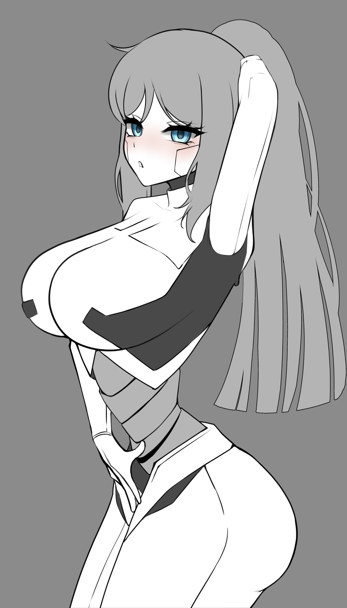 1girls, armpits, arms behind head, arms up, big ass, big breasts, big hips, big thighs, blue eyes, breasts, breasts bigger than head, breasts out, completely naked, completely naked female, completely nude, completely nude female, female, female focus, female only, hand on pussy, naked, naked female, nude, nude female, robot, robot girl, robot humanoid, solo, solo female, solo focus, tagme, thick, thick ass, thick hips, thick legs, thick thighs, thighs, white hair