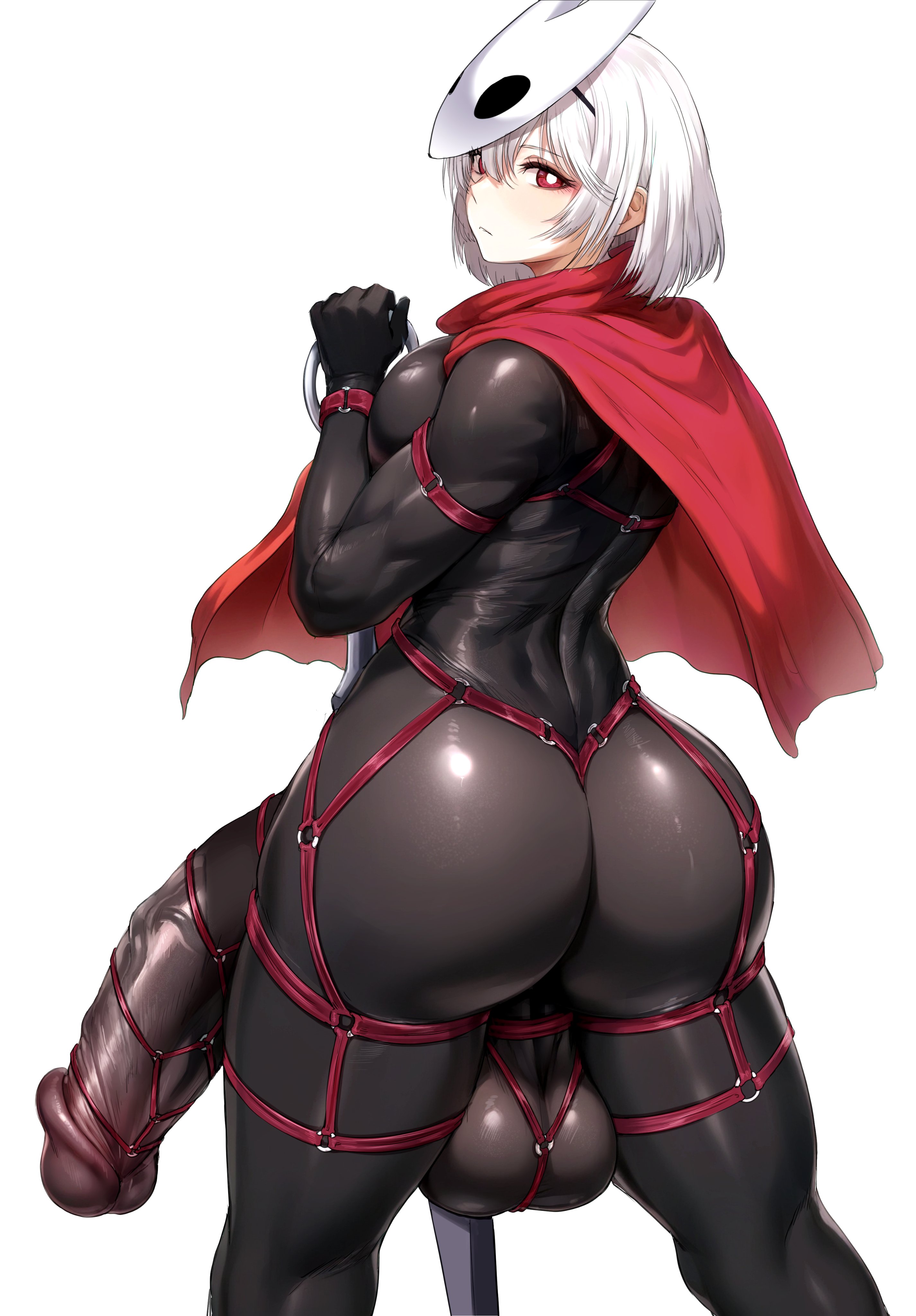 1futa, ass, backsack, balls, ballsack, big ass, bodysuit, bondage, bondage gear, breasts, erection, futa only, futanari, hollow knight, hollow knight: silksong, hornet (hollow knight), huge cock, humanized, humanoid penis, intersex, looking back, nude, ohthicc, otik, penis, solo, standing, white hair