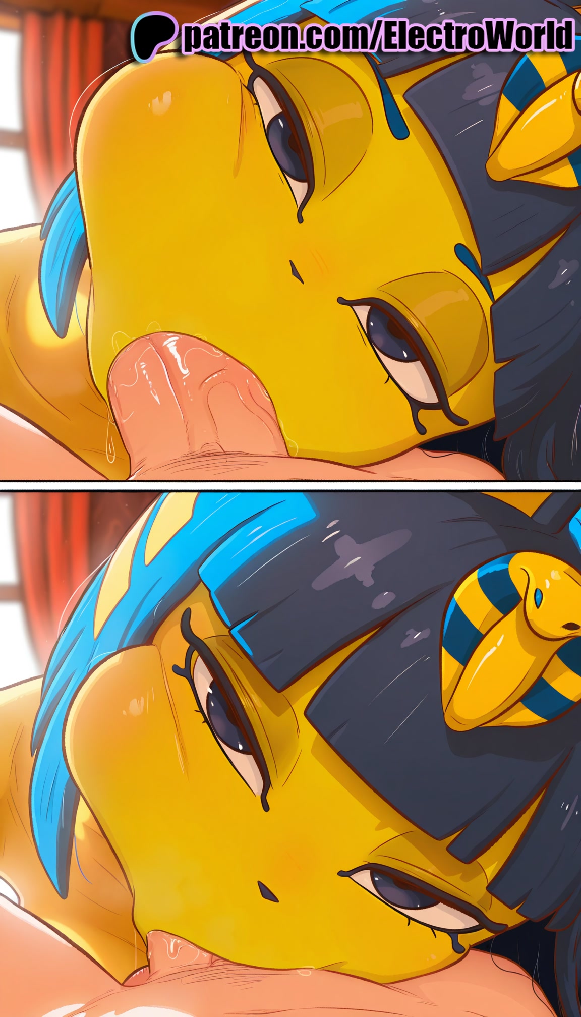 1girls, 2025, ai generated, animal crossing, ankha, ankha (animal crossing), artist name, blowjob, blurry, blurry background, deepthroat, electroworld, female, hi res, high quality, high resolution, highres, human, human on anthro, male, nintendo, oral, patreon, patreon username, penis, stable diffusion, sucking, sucking penis, watermark
