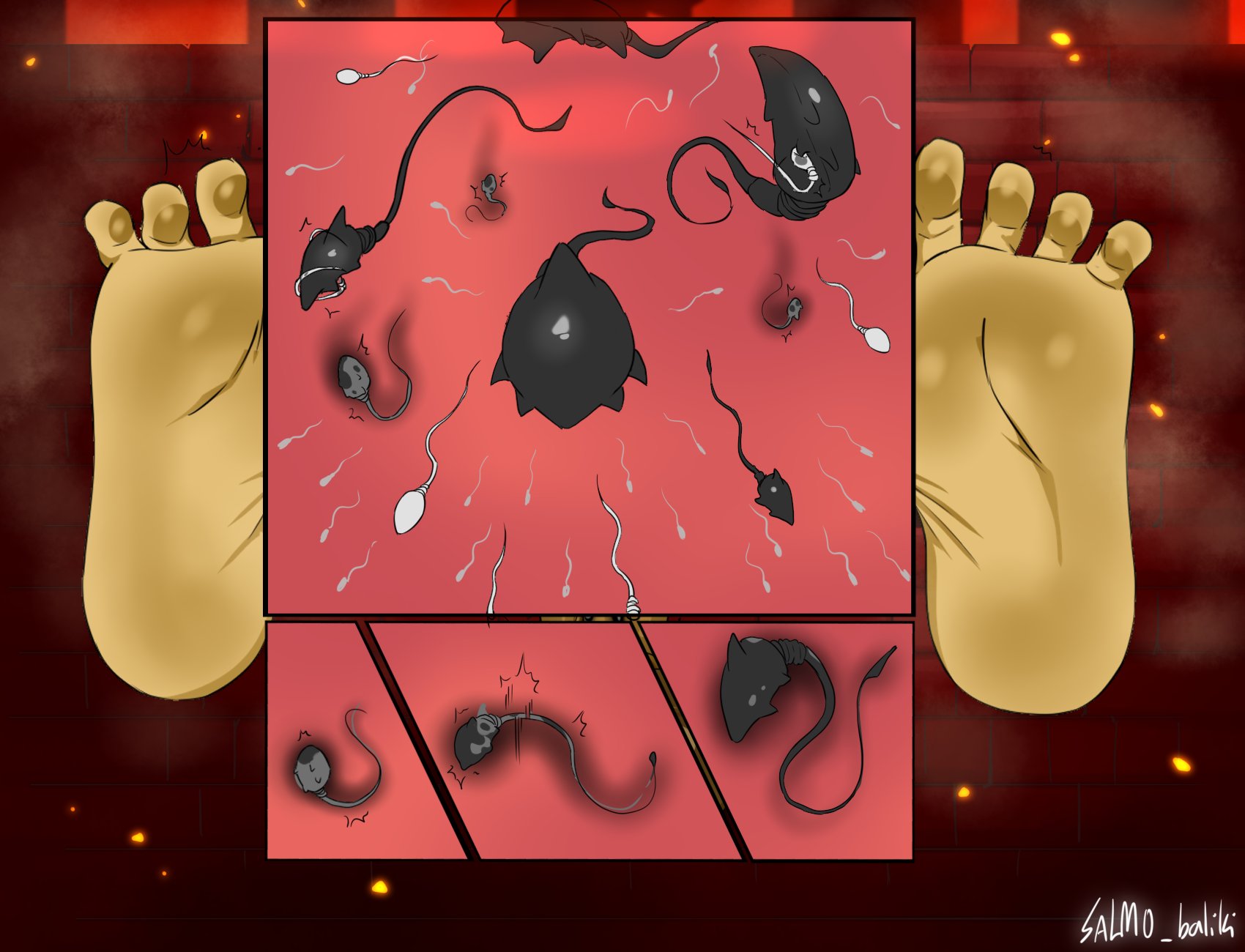 alex (minecraft), balls, barbed penis, barefeet, blush, corruption, cumming, docking, exposed, exposed penis, femboy, foot fetish, foot focus, free use, huge balls, huge cock, hung bottom, male, minecraft, offscreen character, penis, public use, salmobaliki, sperm, sperm cell, sperm cell collision, sperm size difference, spermicidal takeover, stuck, stuck in object, stuck in wall, tagme, urethral, urethral insertion, urethral penetration