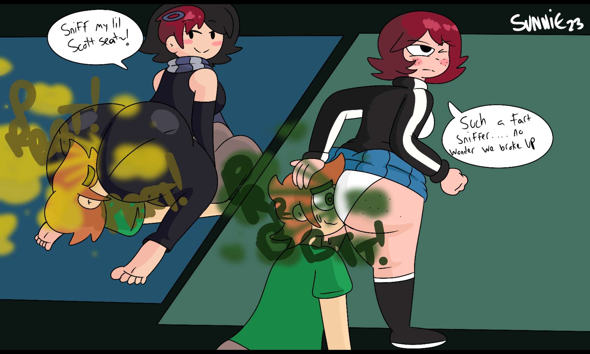 ass, brappycatty, face farting, face in ass, fart, fart fetish, fart sniffing, farting, farting in face, farting on face, kim pine, knives chau, scott pilgrim, scott w pilgrim, sunniefunnie