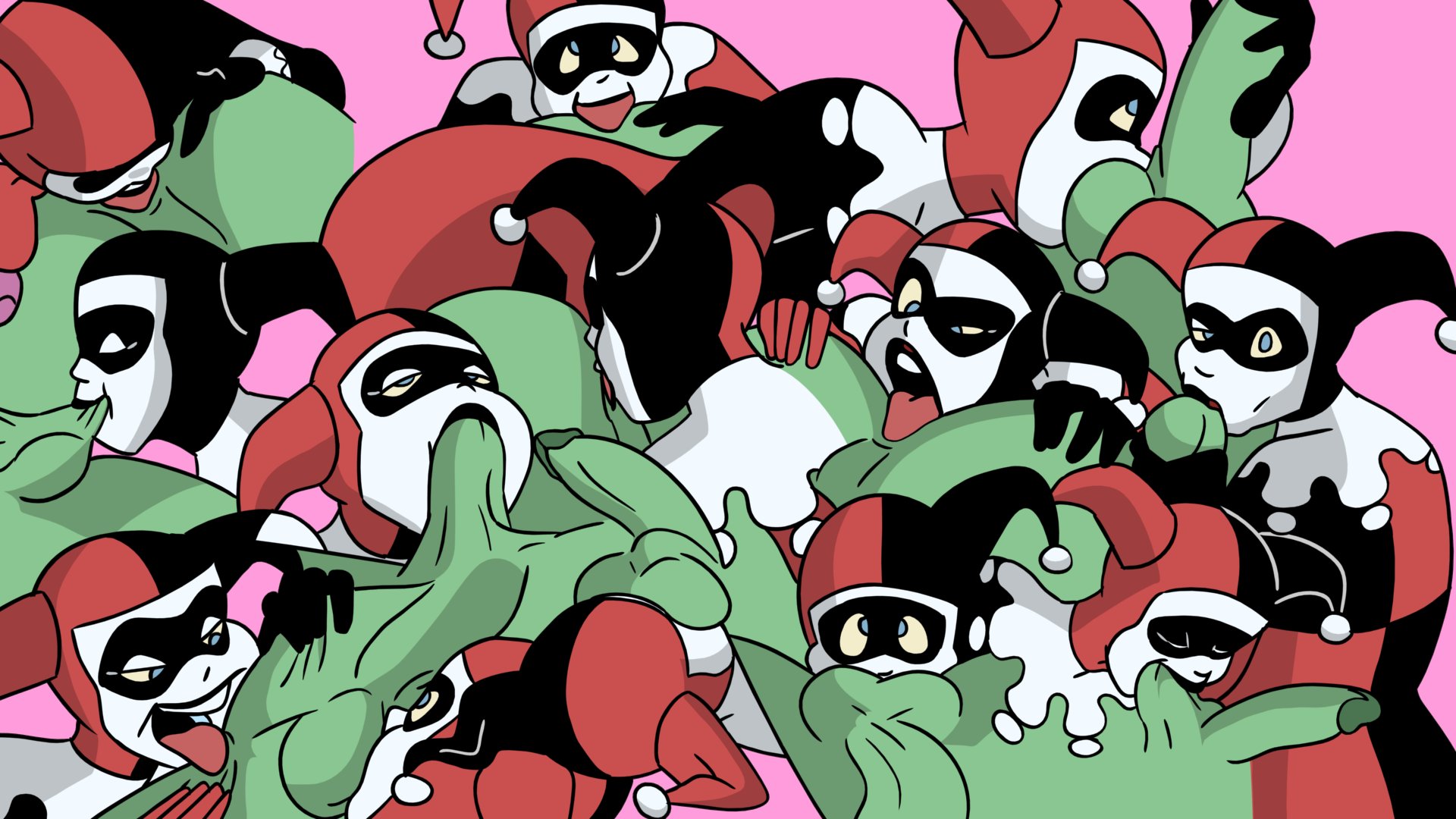 1futa, 1girls, anilingus, balls, balls sucking, batman (series), batman: the animated series, clothed, clothing, collage, dc, dc comics, dcau, erection, fellatio, female, female focus, female on futa, fully clothed, futa on female, futa with female, futanari, green skin, green-skinned futa, harley quinn, harley quinn (classic), human, humanoid, intersex, jones boi, licking penis, light skin, light-skinned female, nude, oral, oral sex, pamela isley, penis, poison ivy, poison ivy (dcau), rimming, sex, sucking balls, sucking testicles, testicles