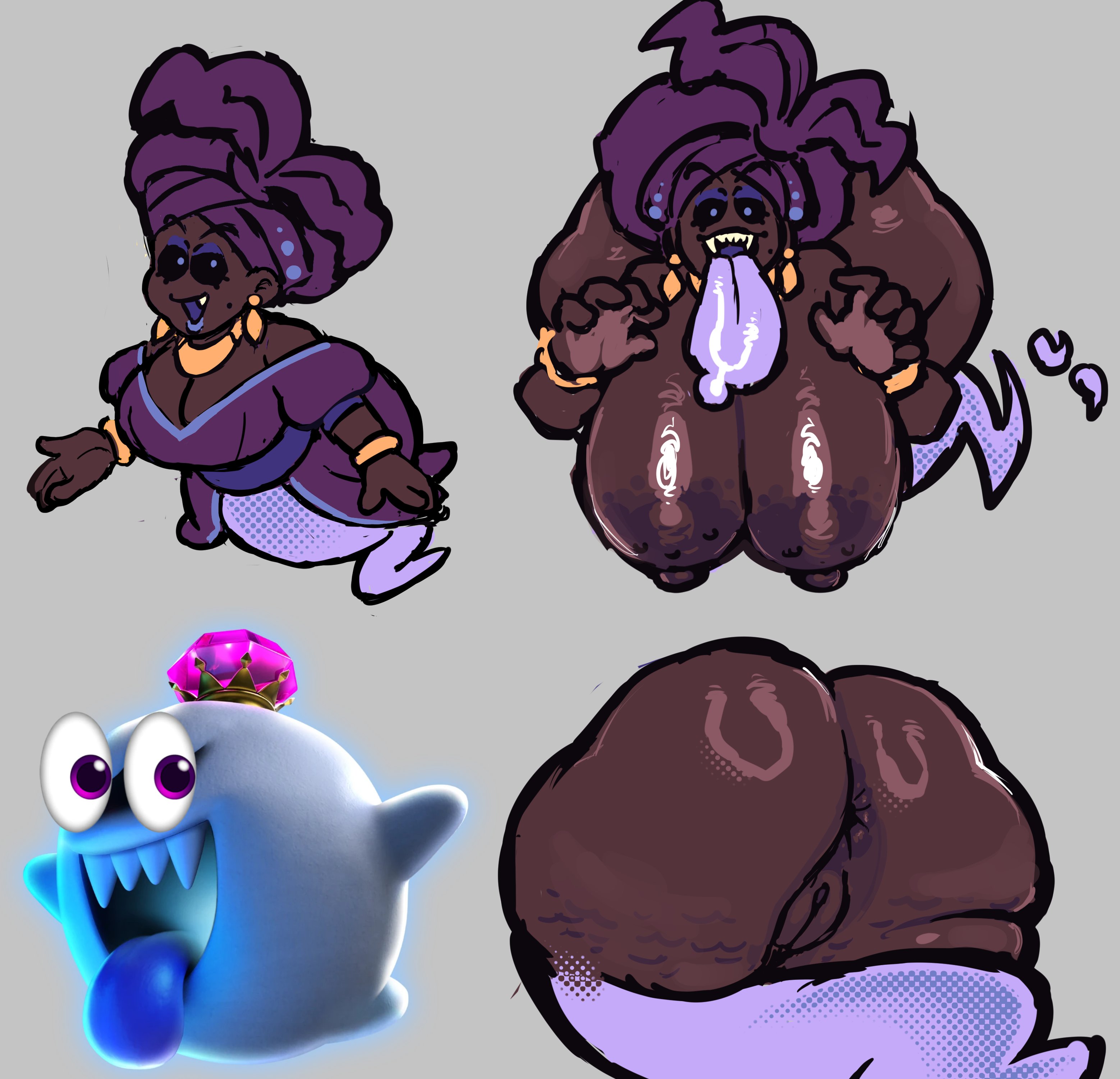 breasts, brycecarringto5, dark-skinned female, female, huge ass, huge breasts, humanoid, king boo, luigi's mansion, mario (series), rule 63