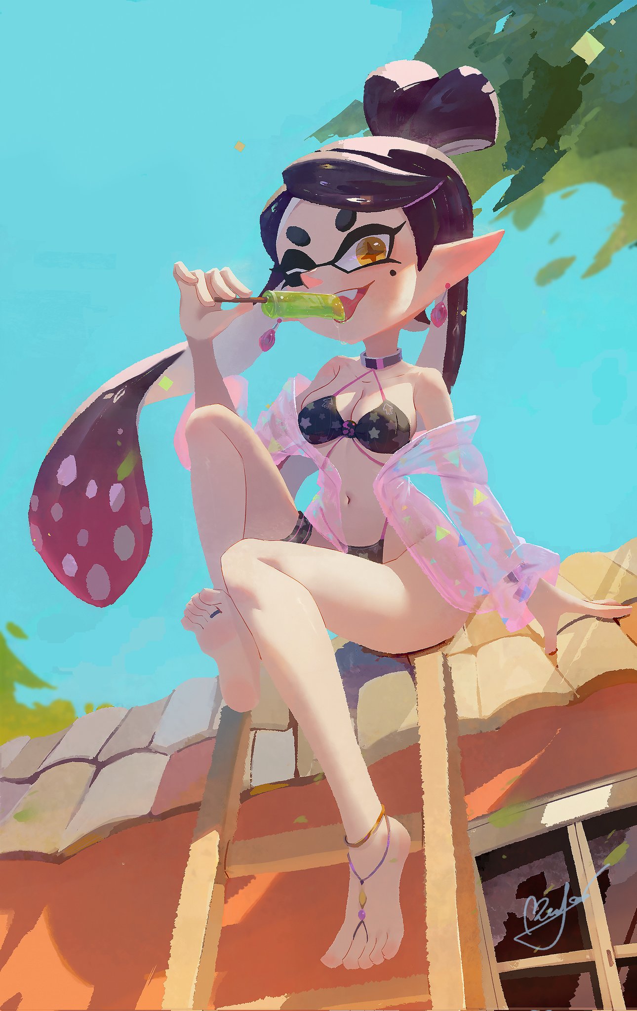 1girls, bikini, callie (splatoon), female, female focus, inkling, inkling girl, light skin, light-skinned female, nintendo, solo, solo female, solo focus, splatoon, splatoon (series), tagme, tentacle hair, zhang tian57284