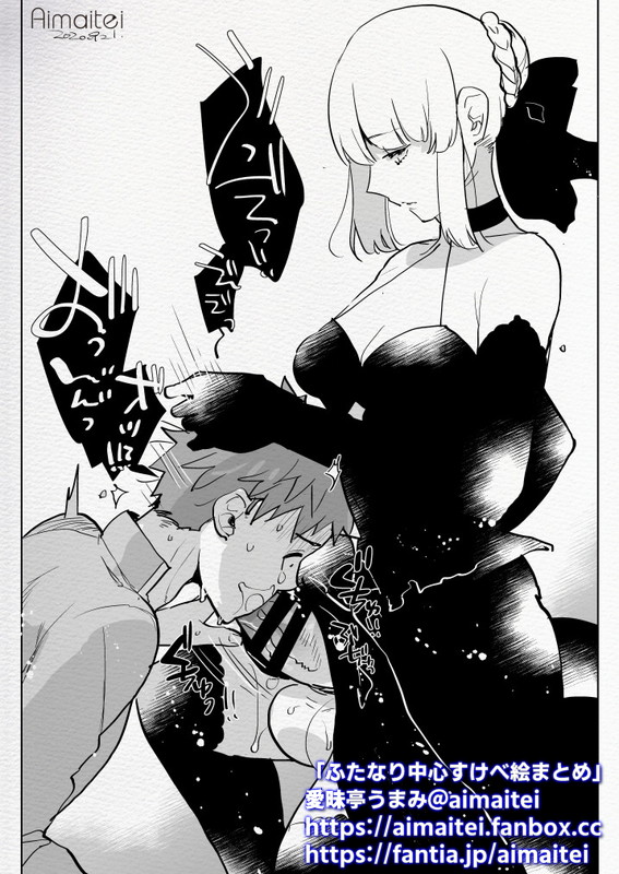 1boy 1futa aimaitei_umami artoria_pendragon artoria_pendragon_(alter) artoria_pendragon_(fate) balls bangs bar_censor bare_shoulders big_breasts big_penis black_dress braid braided_bun breasts censored choker clothed clothing commentary_request cum cum_in_mouth dress duo elbow_gloves emiya_shirou erection eyebrows_visible_through_hair fate_(series) fellatio femdom futa_on_male futanari gloves greyscale halter_dress halterneck human irrumatio looking_down male messy_hair monochrome mostly_clothed off-shoulder_dress off_shoulder oral penis saber_alter saliva sex short_hair sidelocks spread_legs text tied_hair translation_request