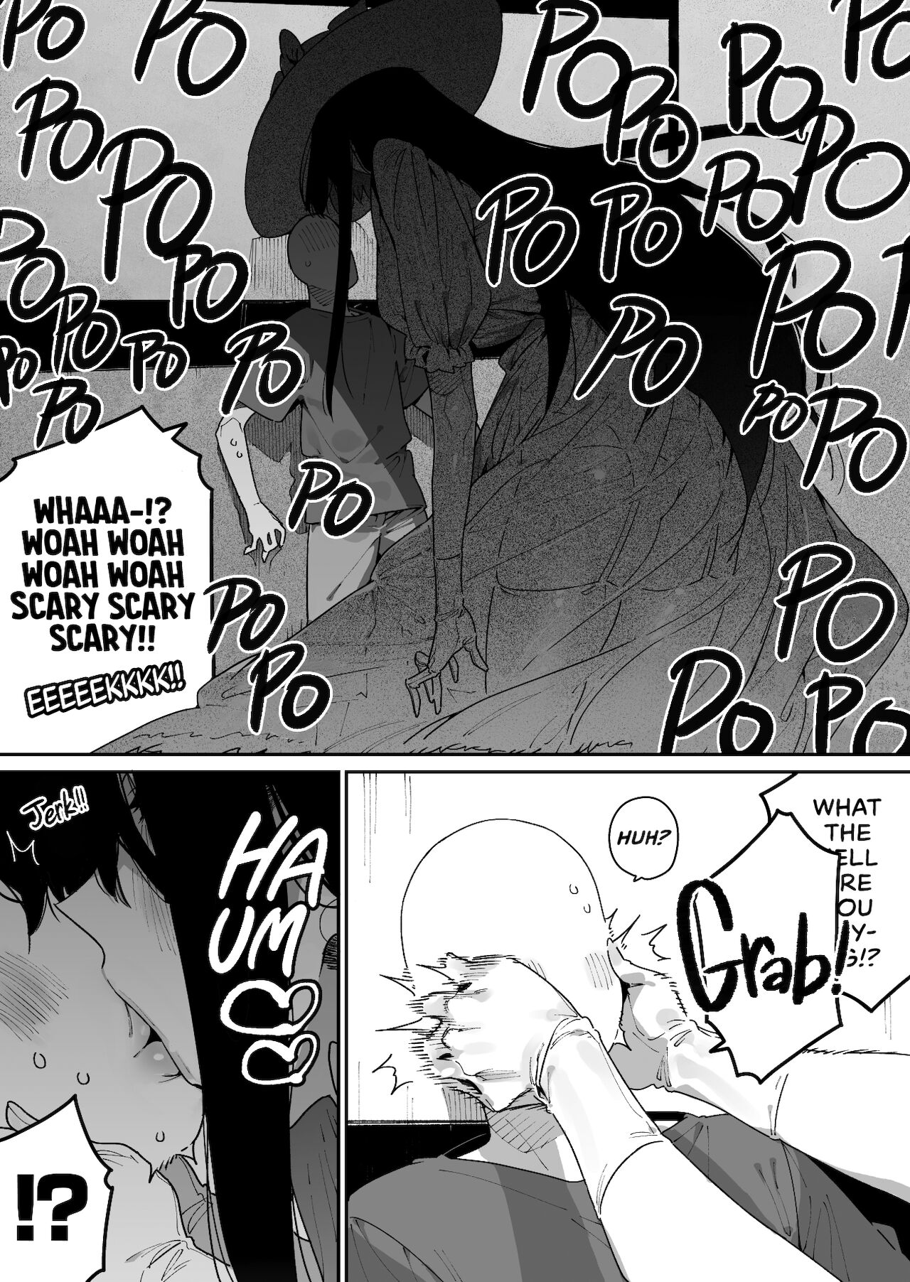 1girls, black and white, chomoran, comic, dialogue, female, hasshaku-sama, kissing, manga, original, straight, tagme