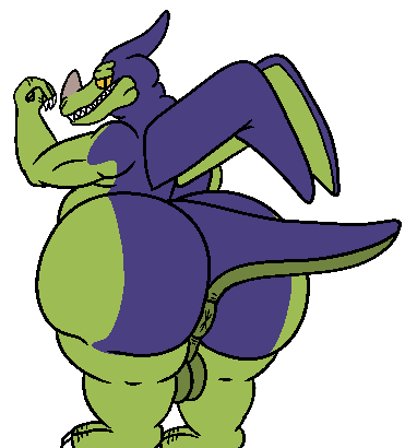 anthro anus ass backsack balls big_butt claws dragon dragon_ball genitals giran giras horn looking_at_viewer looking_back low_res male male_focus male_only membrane_(anatomy) membranous_wings overweight overweight_anthro overweight_male reptile scalie smile solo solo_male teeth teeth_showing wings yellow_eyes