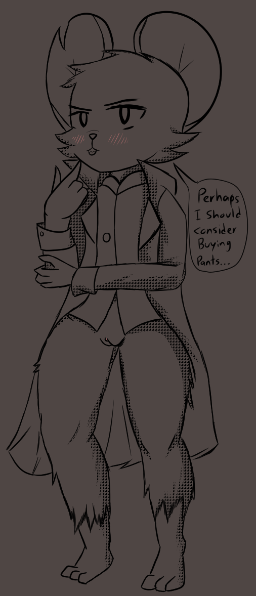 anthro bottomless clothed clothing coat female flat_(disambiguation) genitals jacket lewdbastard mammal mina_(mina_the_hollower) mina_the_hollower mouse murid murine pussy rodent solo topwear trenchcoat yacht_club_games