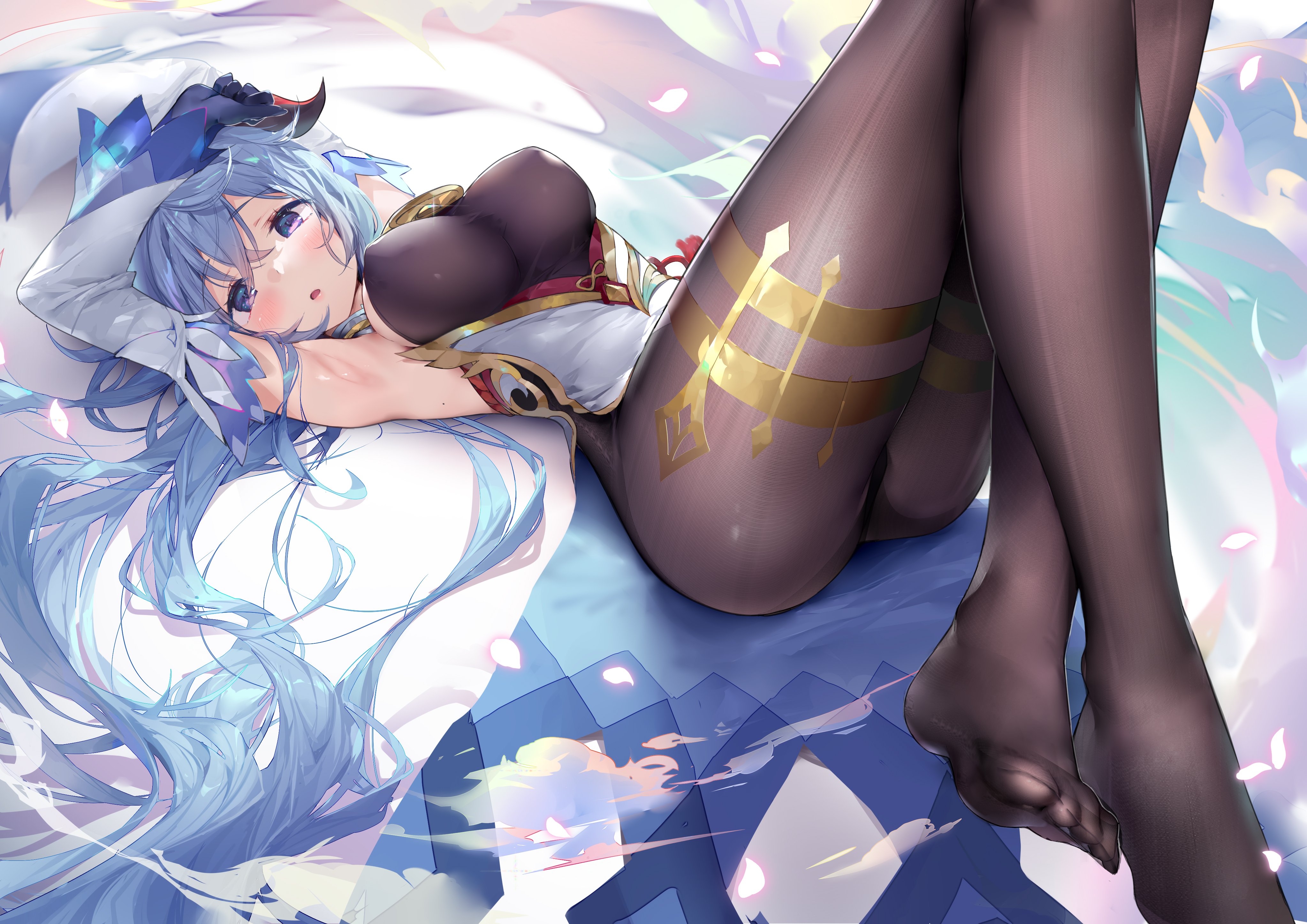 ass, daefny, female, ganyu (genshin impact), genshin impact, lying, lying on back, tagme