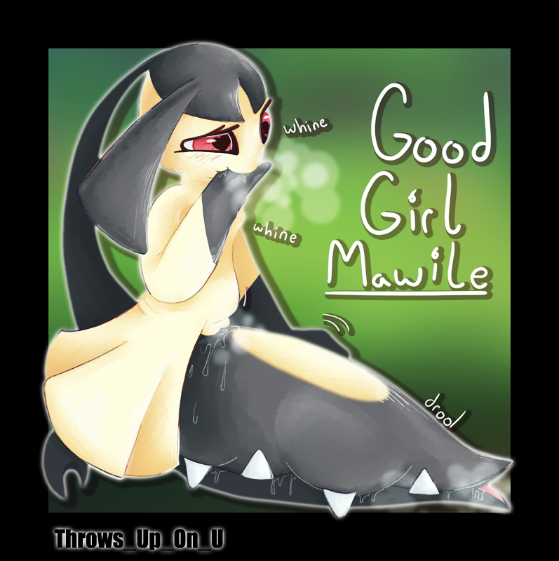 <3_eyes biting_hand bodily_fluids dripping drooling female feral genitals good_girl gradient_background heart masturbation mawile nintendo pokemon pokemon_(species) pokemon_only pussy rubbing saliva shaded simple_background solo tail_mouth teeth throws_up_on_u unusual_anatomy unusual_hair video_games