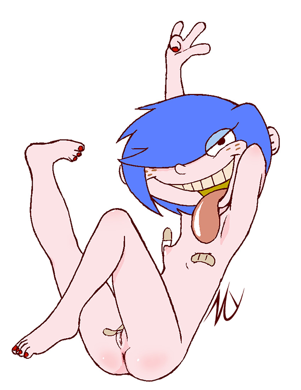 2d ass band-aid blue_hair cartoon_network completely_nude completely_nude_female dzyer ed_edd_n_eddy female flat_chest flat_chested freckles hair_covering_eye hair_over_one_eye kanker_sisters legs_up light-skinned_female light_skin looking_at_viewer marie_kanker nipples no_penetration no_sex nude nude_female open_mouth open_smile red_nails short_hair smile smiling smiling_at_viewer solo solo_female v_sign white_background