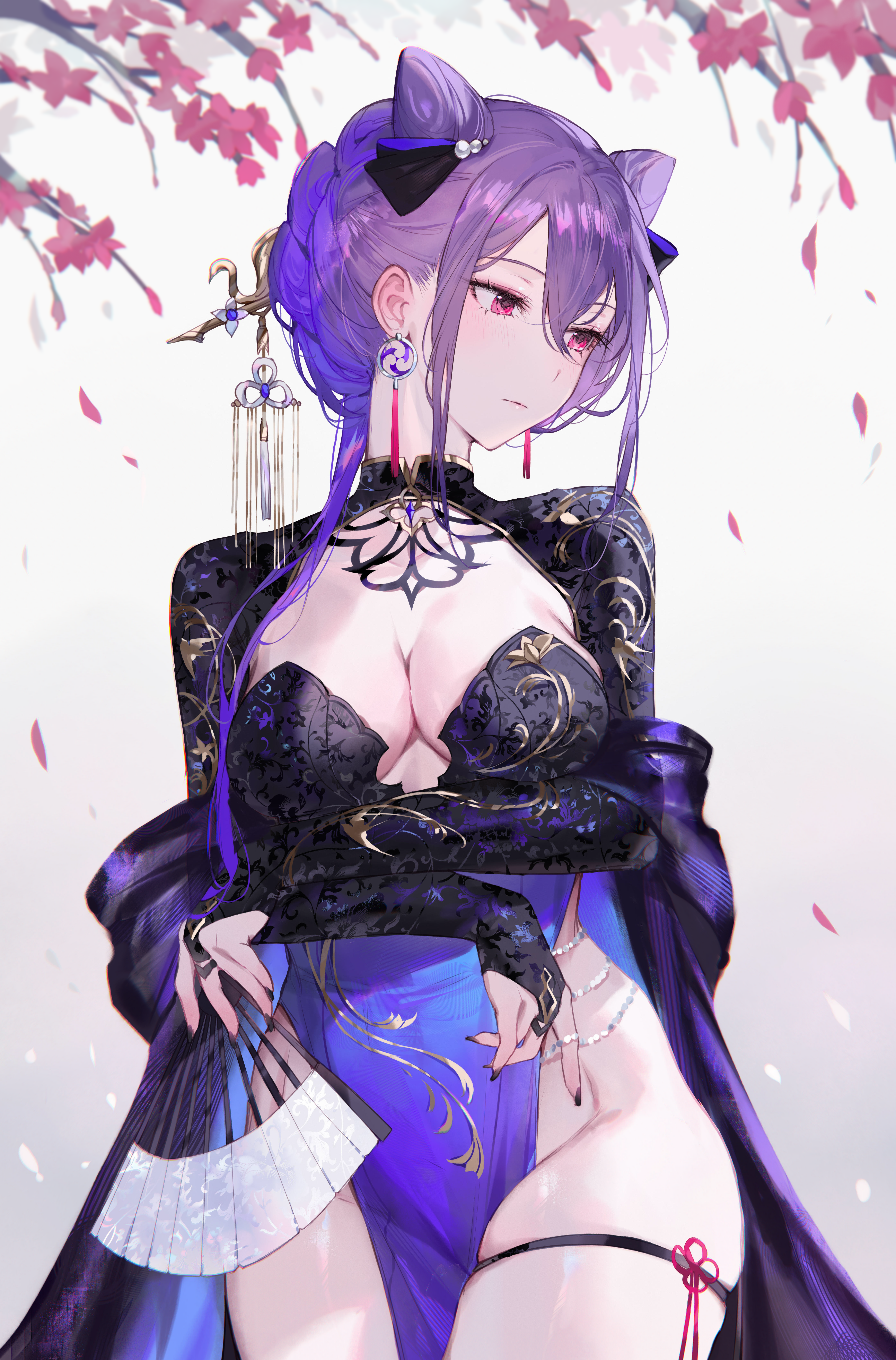 1girls, dress, female only, genshin impact, highres, keqing (genshin impact), keqing (opulent splendor) (genshin impact), qiandaiyiyu, tagme