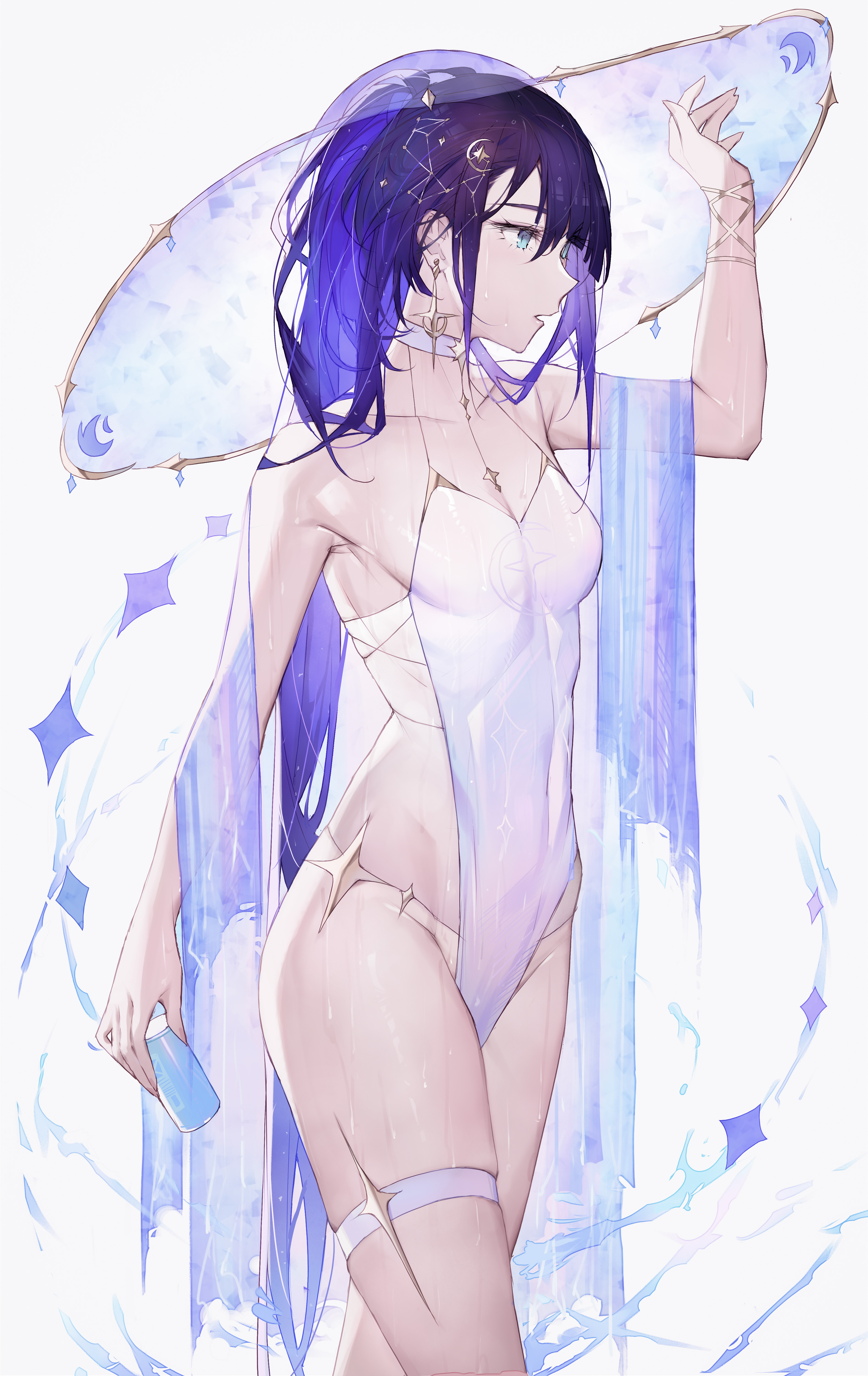 1girls, genshin impact, highres, mona (genshin impact), qiandaiyiyu, swimsuit, tagme