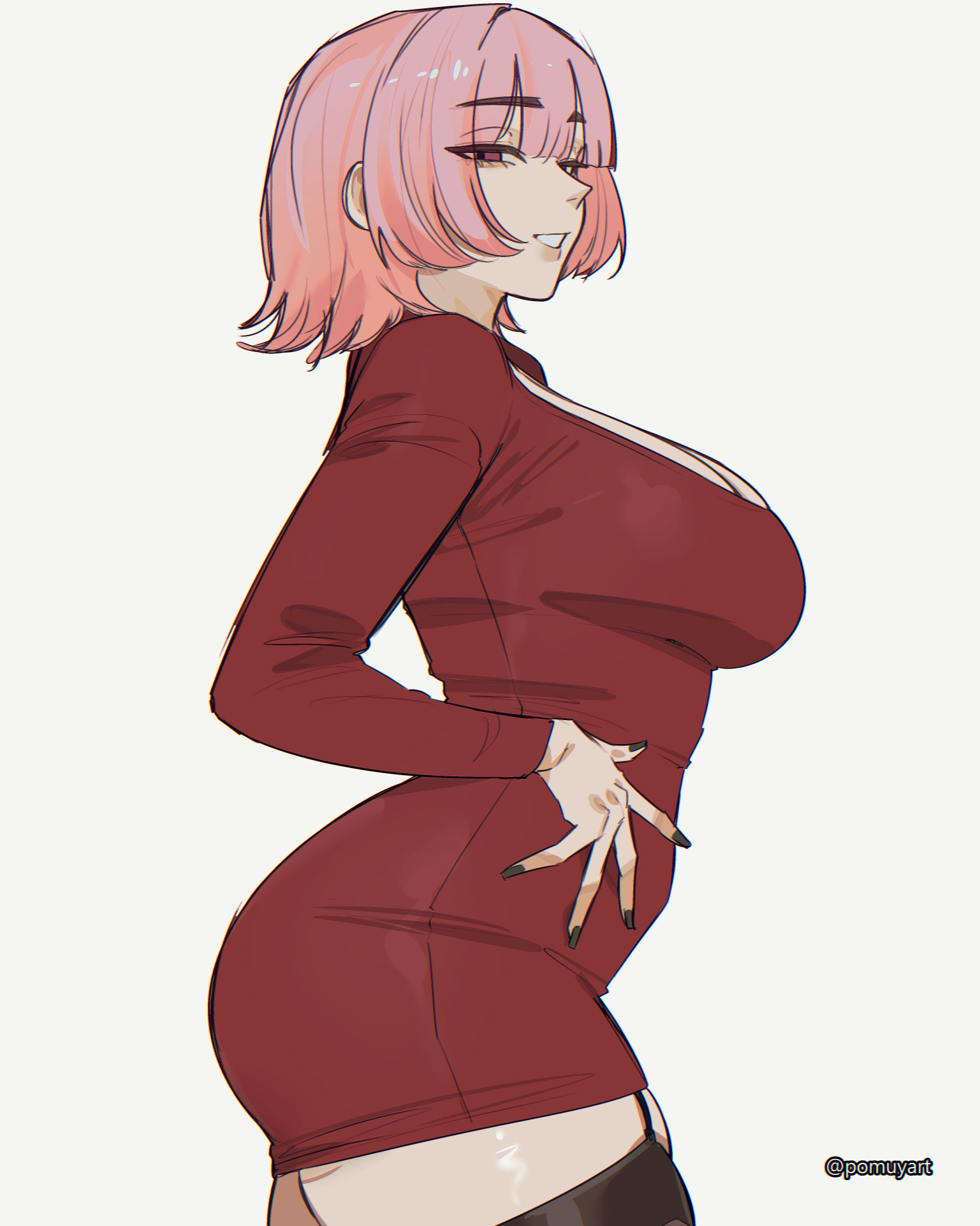 1girls, arched back, ass, big ass, big breasts, breasts, busty female, cleavage, clothed, clothing, dress, female, fully clothed, hololive, hololive english, hololive myth, huge ass, huge breasts, large ass, large breasts, light-skinned female, looking at viewer, mori calliope, painted nails, pink eyes, pink hair, pomuya, red eyes, short hair, sideboob, standing, stockings, thick ass, thick thighs, thigh squish, thigh strap, thighhighs, thighs, tight clothing, virtual youtuber, voluptuous, voluptuous female, vtuber, white background