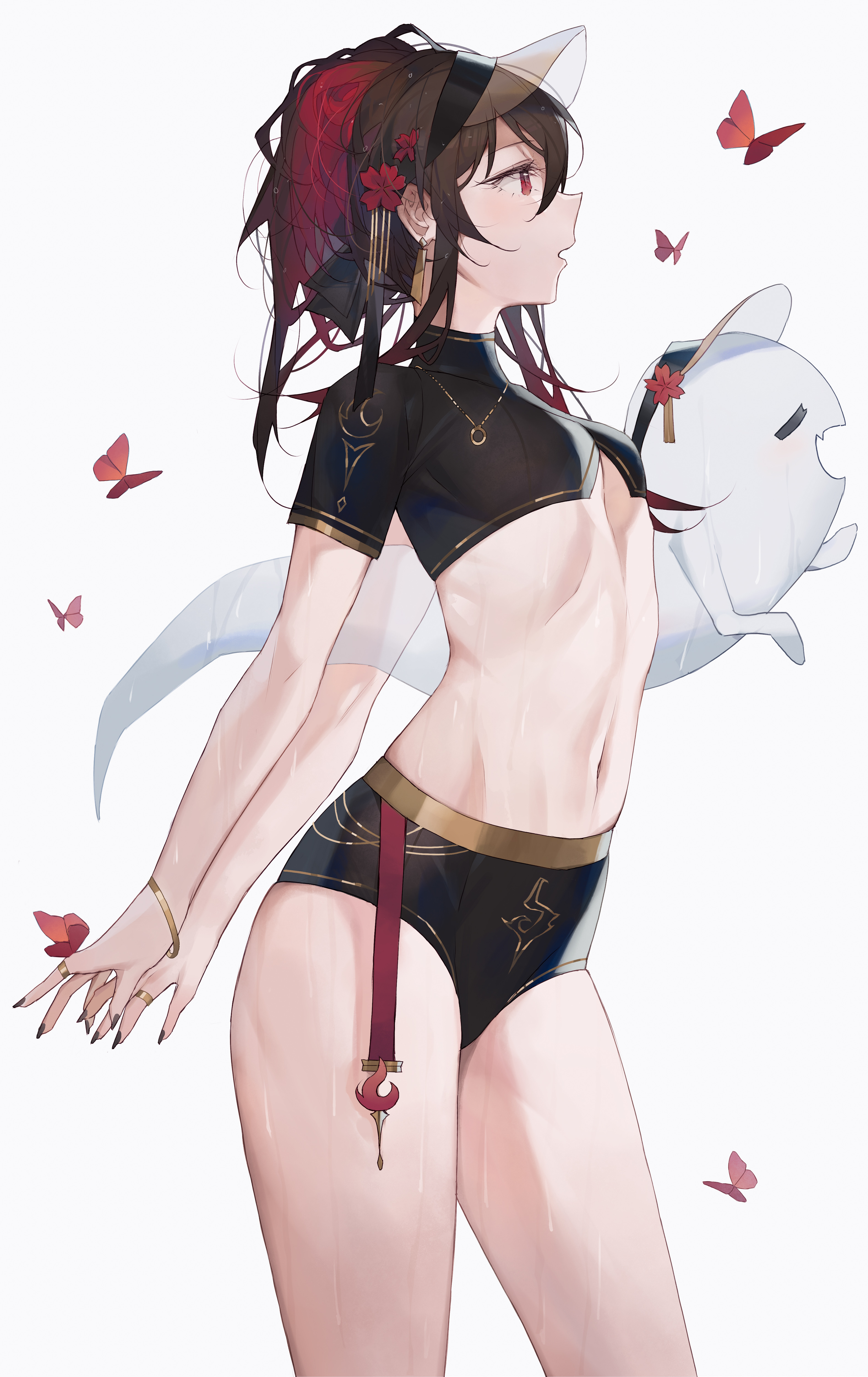 1girls, genshin impact, highres, hu tao (genshin impact), qiandaiyiyu, swimsuit, tagme