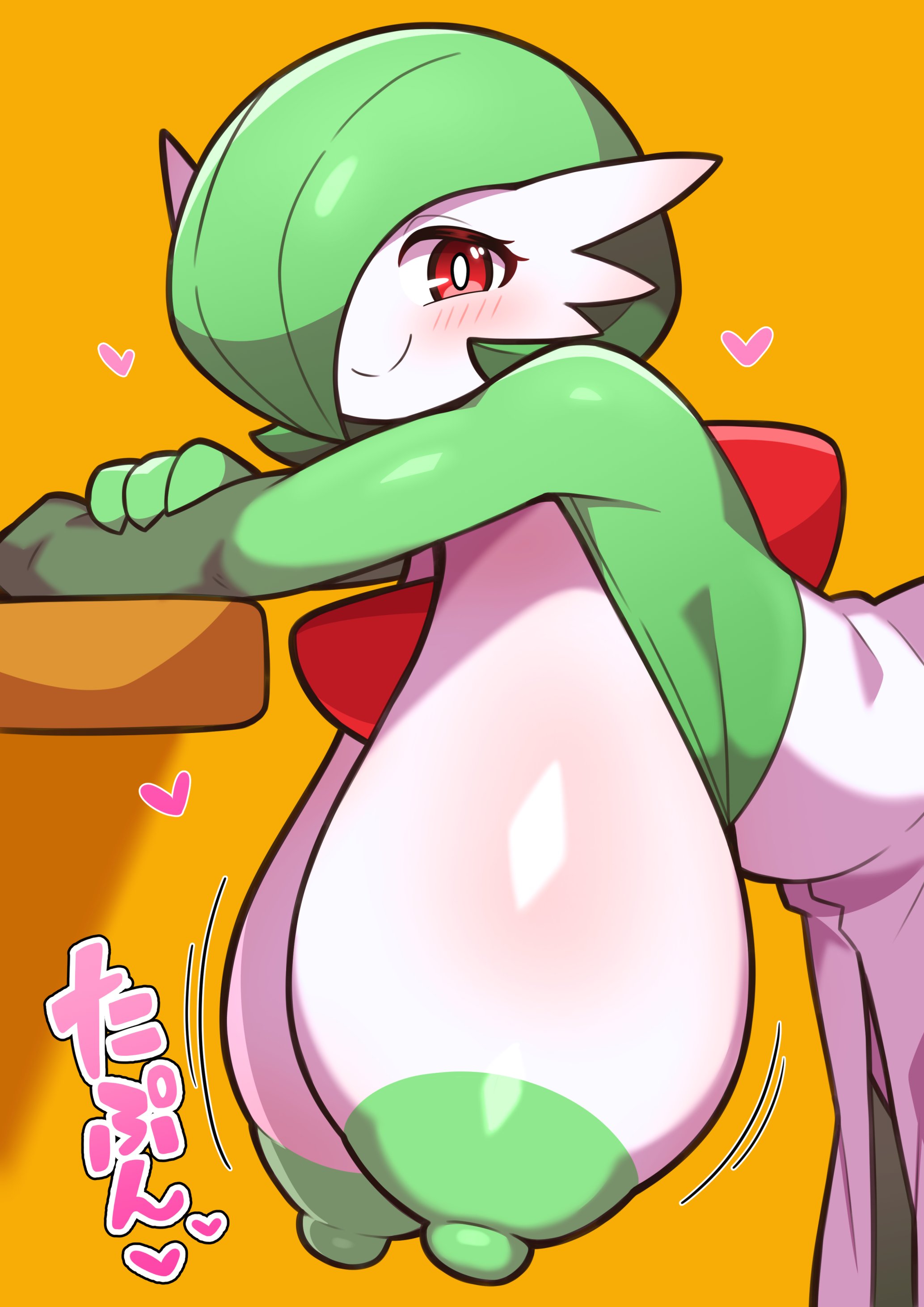 1girls, anthro, big breasts, blush, breasts, breasts bigger than head, busty, female, game freak, gardevoir, green nipples, hanging breasts, heart, huge breasts, looking at viewer, nintendo, nipples, pokemon, sigruku, smile, solo