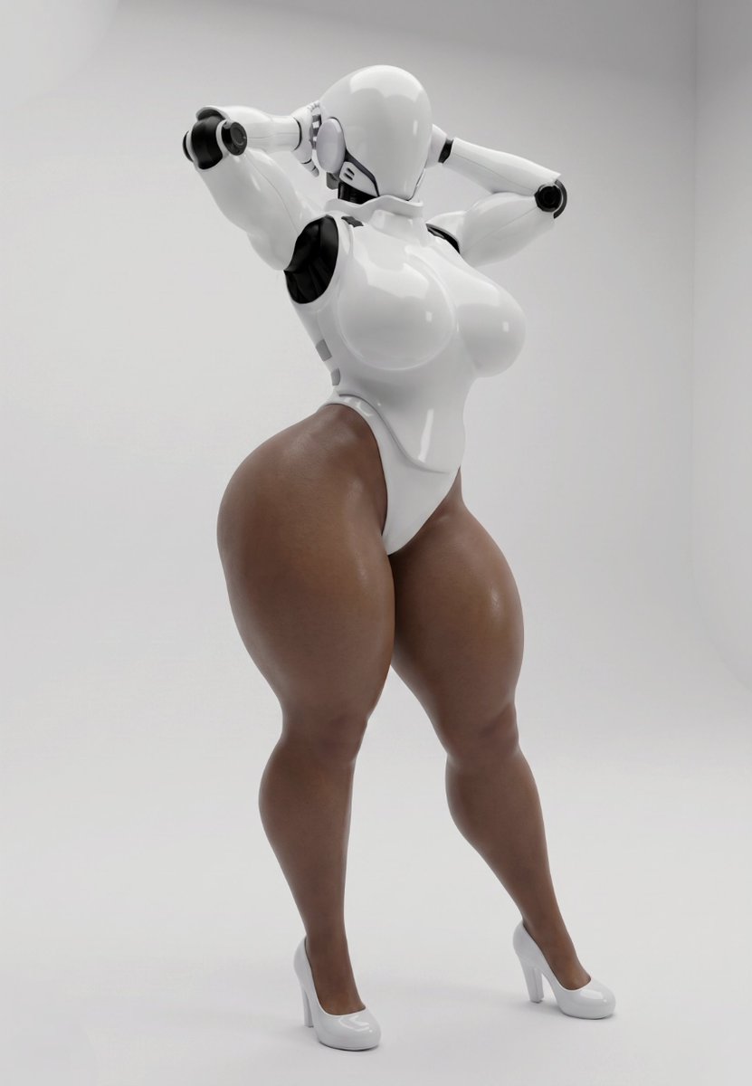 1girls, 3d, bewitching thighs, big breasts, breasts, dark skin, faceless character, haydee, haydee (game), high heels, leotard, robot girl, robot humanoid, robotic arm, standing, sularetal, thick thighs, white background, wide hips