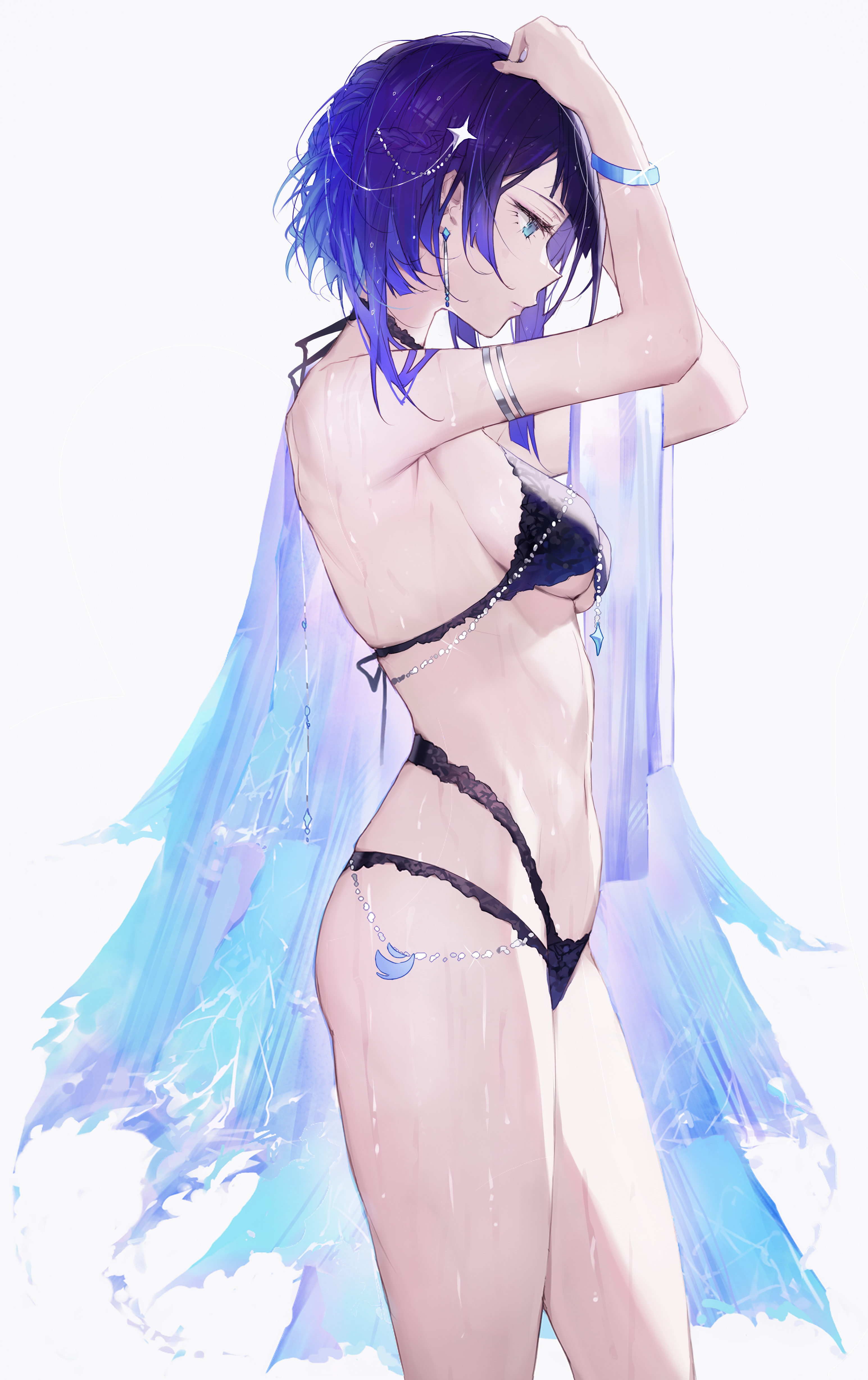 1girls, genshin impact, highres, qiandaiyiyu, swimsuit, tagme, yelan (genshin impact)