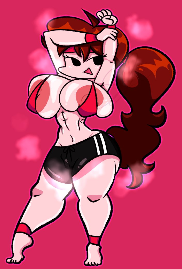 areola slip, female, friday night funkin, girlfriend (friday night funkin), gym shorts, headband, pixelzsinful, ponytail, tagme