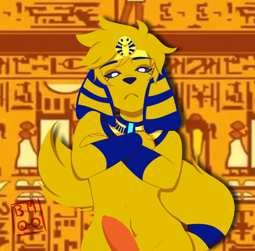 1boy 2021 ankha_(cosplay) ankha_ride_(minus8) anthro black_sclera canid canine canine_penis canis clothed dog_ears dog_tail domestic_dog edit egyptian egyptian_clothes egyptian_clothing egyptian_headdress fur furry genitals half-dressed humor knot looking_at_viewer los_compas male male_only mammal mcyt meme mikecrack penis pink_penis repost serious solo tagme tail unknown_artist yellow_body yellow_fur youtube youtube_hispanic youtuber