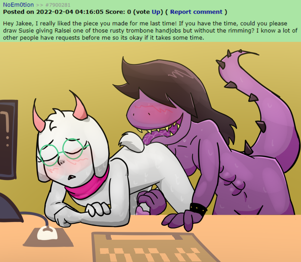 abs big_tongue blushing deltarune dinossaur femdom furry handjob interspecies jakee licking_ass masturbating ralsei request rule_34_comment rusty_trombone scalie susie_(deltarune) toby_fox trombone_handjob undertale_(series)