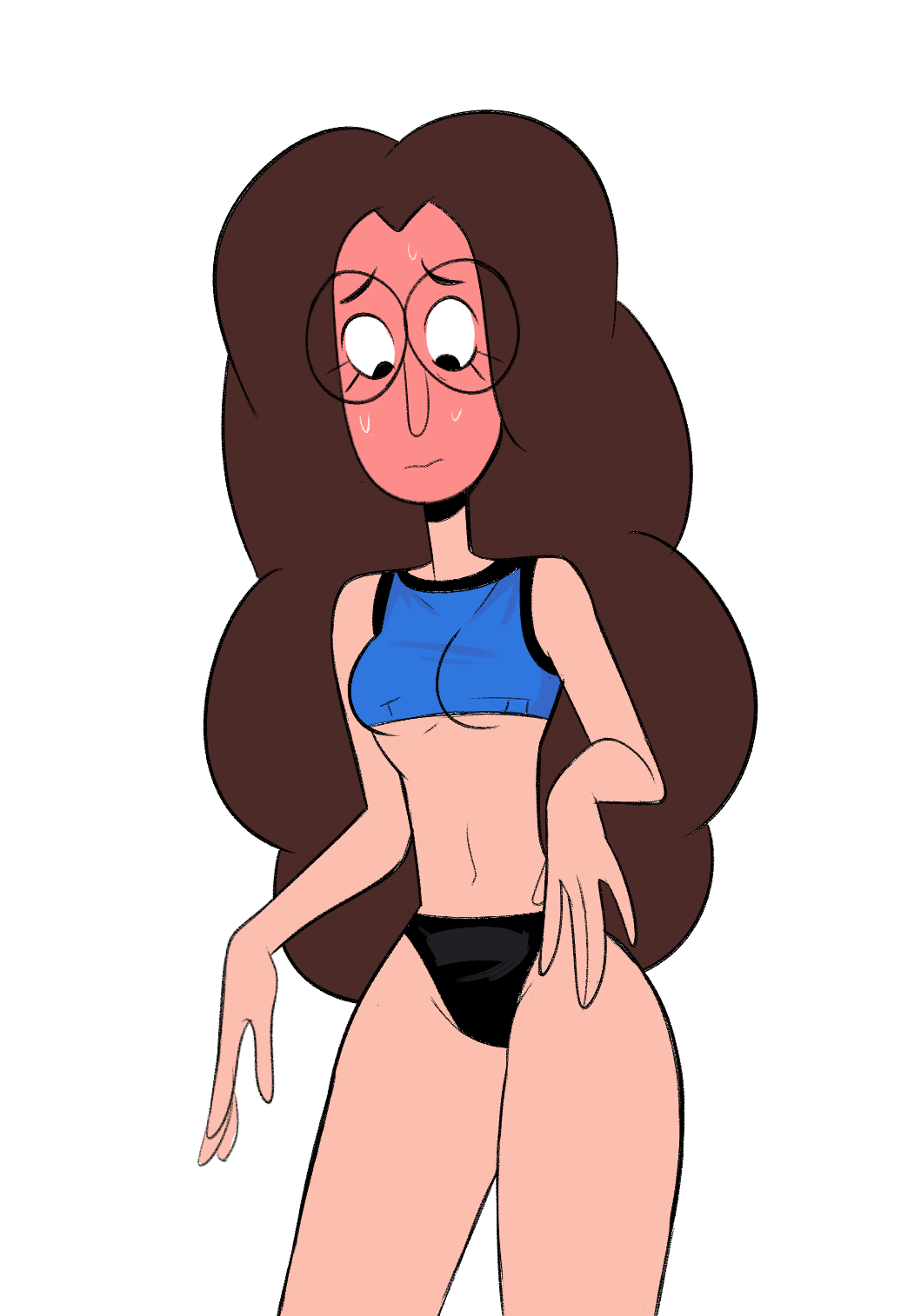 black_panties blush brown_hair cartoon_network clarence color crop_top female female_focus female_only glasses herny melanie_baker midriff solo solo_female solo_focus source_request tagme white_background workout_clothes