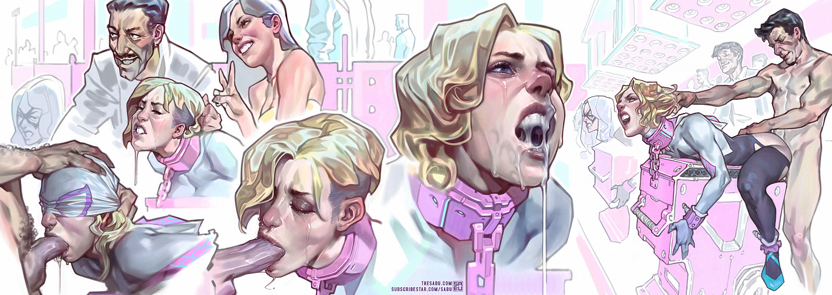 2022, 89angry, asymmetrical hair, black cat (marvel), blonde, blonde female, blonde hair, blowjob, bondage, cum, cum drip, cum in mouth, felicia hardy, fellatio, female, female focus, female penetrated, femsub, forced fellatio, from behind, gwen stacy, hair pull, male, marvel, marvel comics, multiple boys, multiple females, multiple girls, multiple males, oral, oral sex, penetration, penis, pussy, rape, restrained, restrained arms, ripped clothing, sabudenego, sex, sex arcade, shaved side, slave, spider-gwen, spider-man (series), superheroine, tears, vaginal, vaginal penetration, vaginal sex