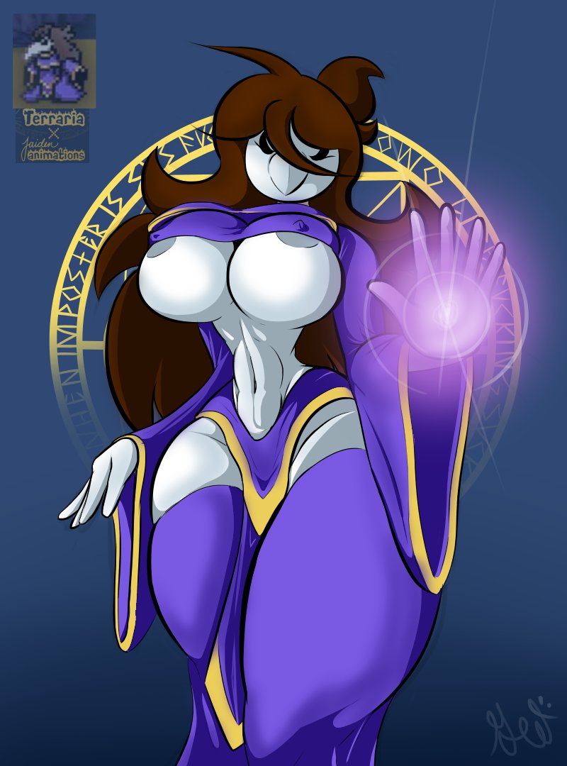 1girls big_breasts big_thighs brown_hair cosplay costume crop_top female_only gloryworm huge_breasts huge_thighs jaiden jaiden_animations jaidenanimations long_hair looking_at_viewer lunatic_cultist mage magic mask masked masked_female nipples_visible_through_clothing no_bra skinny_girl slim slim_waist small_waist tagme terraria thick_thighs underboob white_skin youtube youtuber youtuber_girl