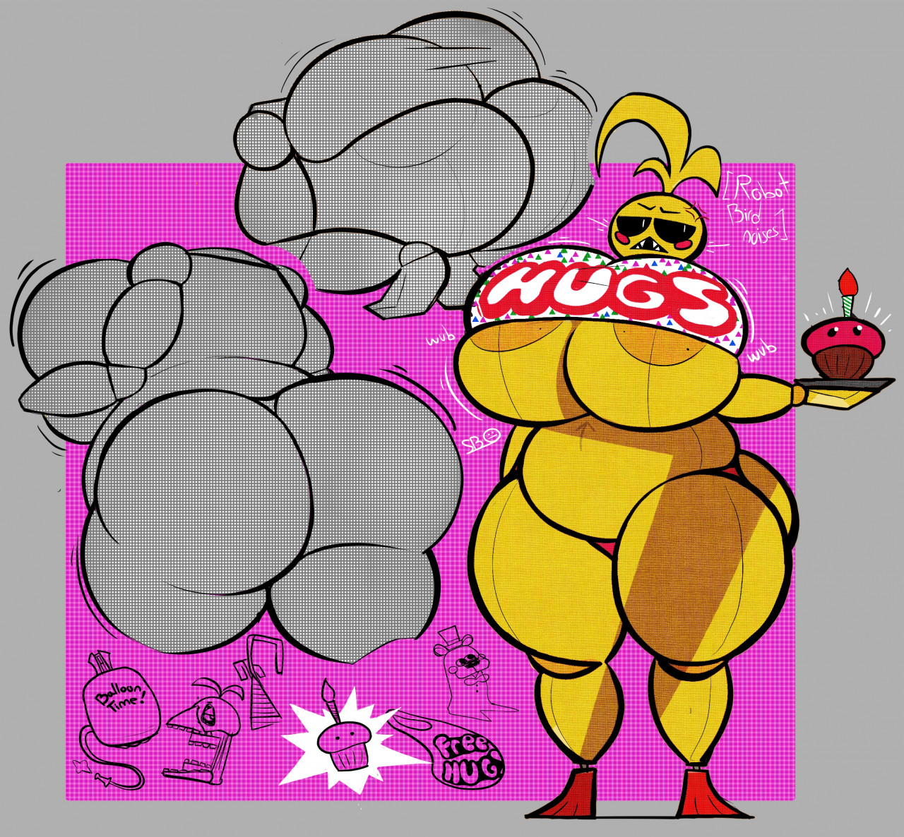 cupcake (fnaf), feddy, female, female only, five nights at freddy's, smokey blokey, toy chica, toy chica (fnaf), withered chica