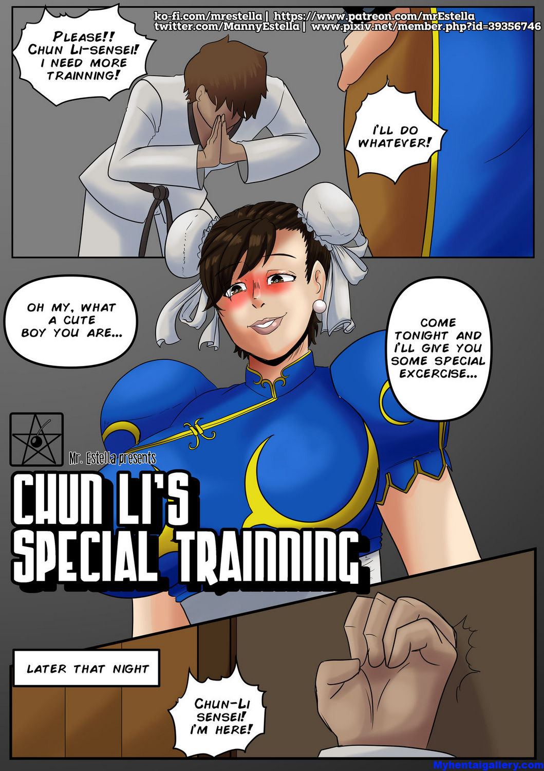 big breasts, breasts, capcom, chinese clothes, chun-li, colored, comic, dialogue, english text, estella comics, female, fully clothed, hairbuns, light skin, light-skinned female, mannyestella, mrestella, pantyhose, street fighter, street fighter ii