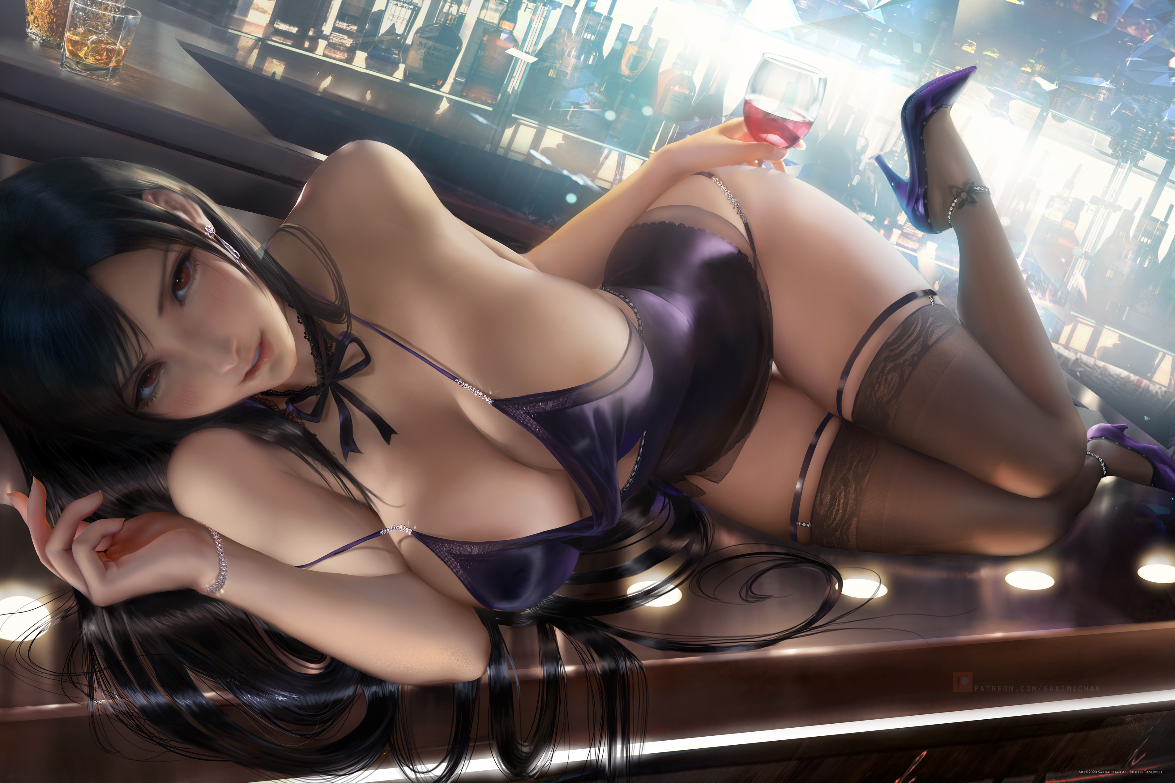 breasts, female, final fantasy, final fantasy vii, huge breasts, laying down, realistic, sakimichan, tifa lockhart