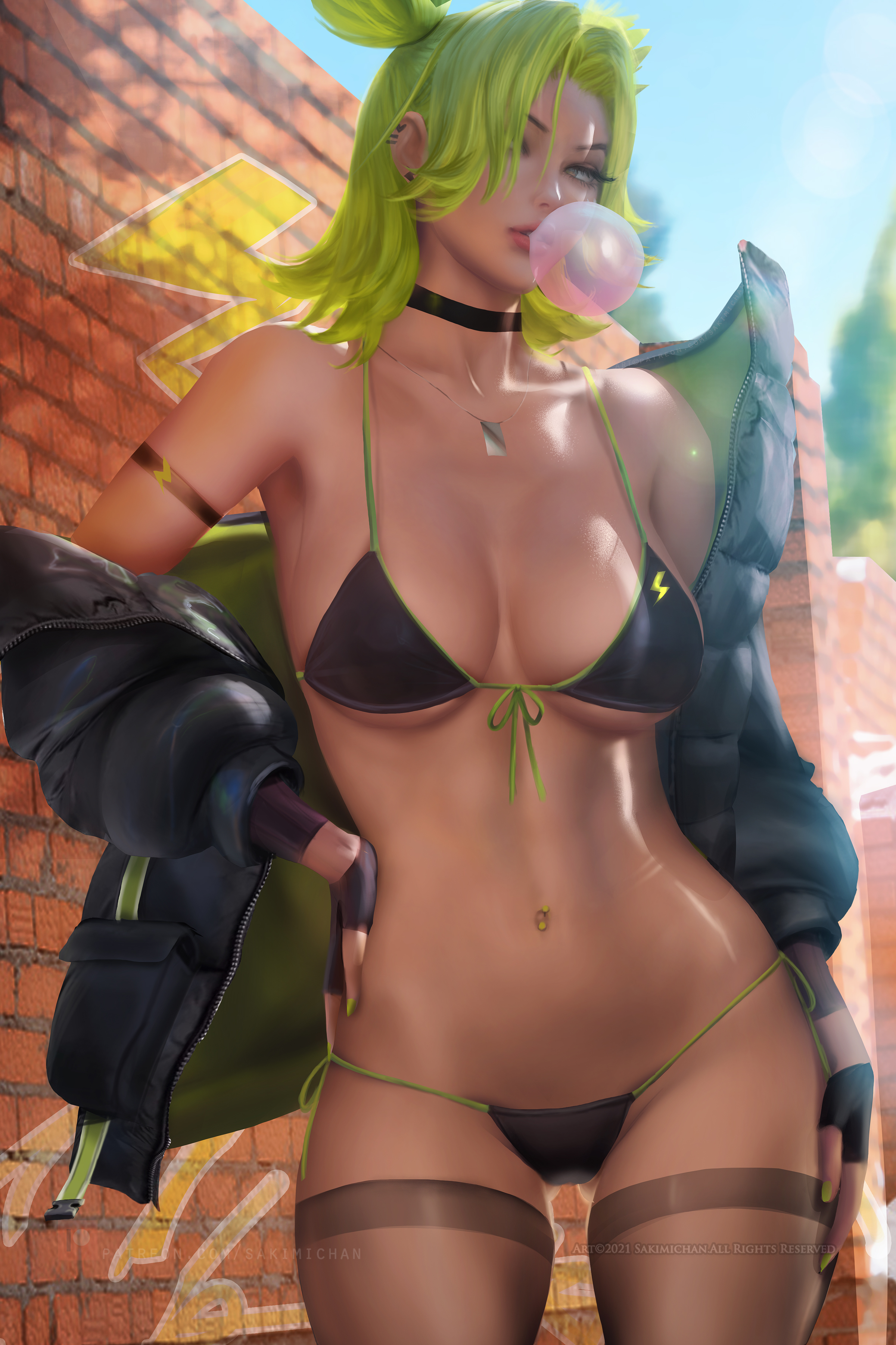 big breasts, breasts, female, hourglass figure, league of legends, riot games, sakimichan, thick thighs, zeri (league of legends)