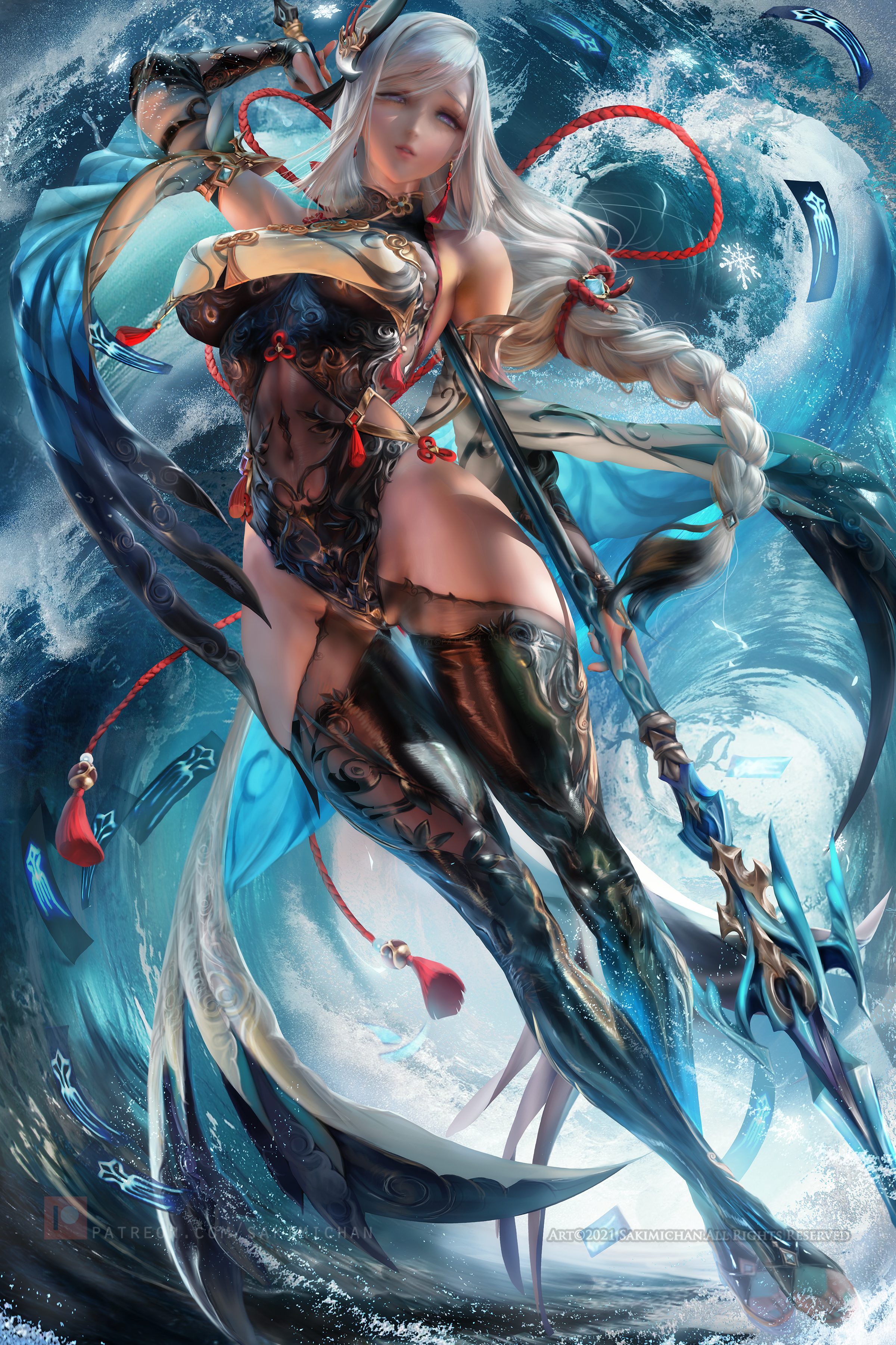 big breasts, breasts, female, genshin impact, sakimichan, shenhe (genshin impact), thick thighs