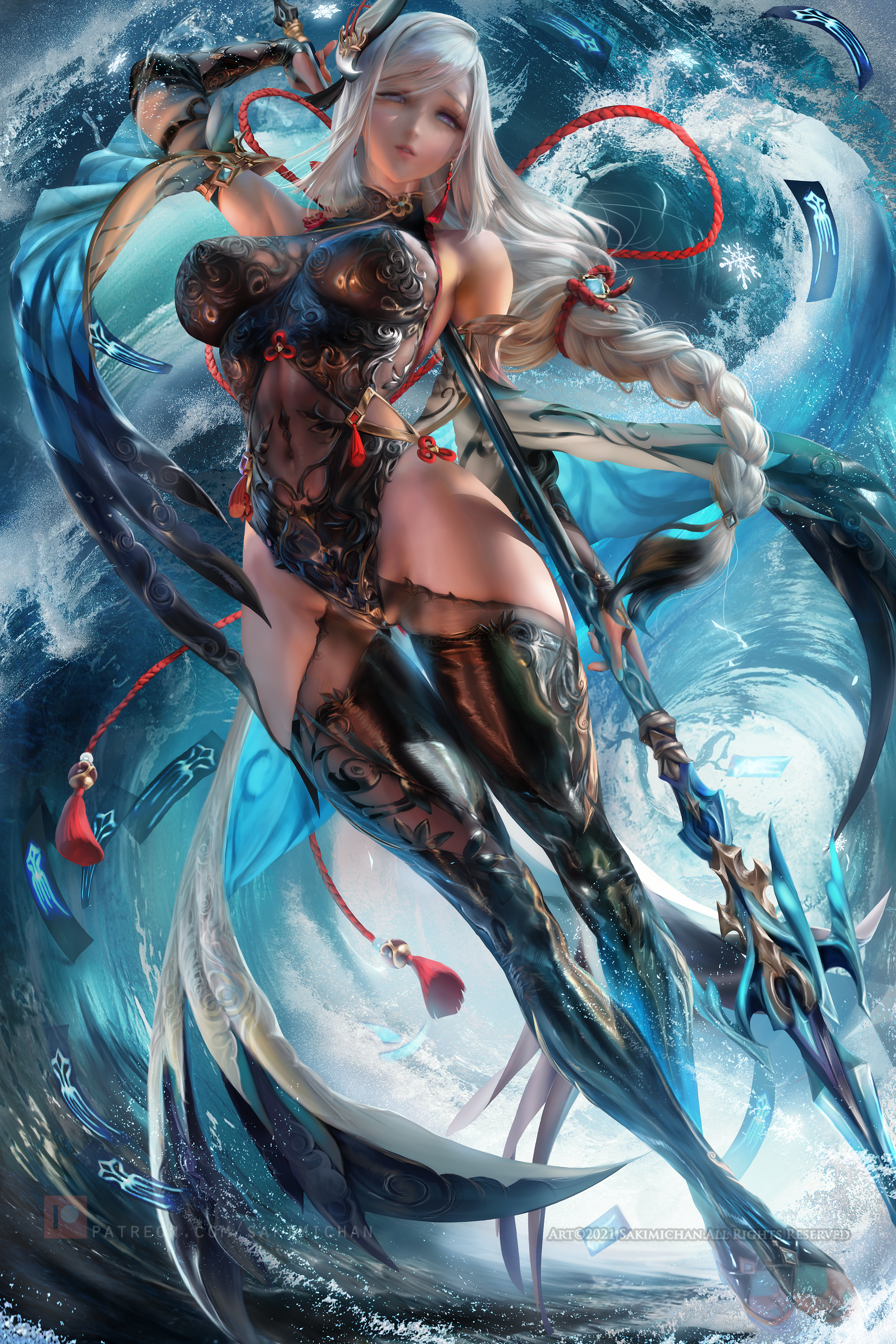 big breasts, breasts, female, genshin impact, sakimichan, shenhe (genshin impact), thick thighs