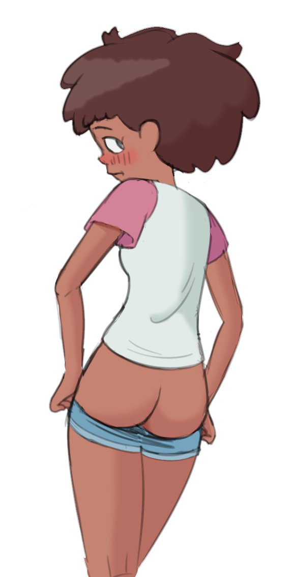 1girls 2020s 2022 amphibia anne_boonchuy ass back_view caught dark-skinned_female dark_skin disney disney_channel disney_xd female_only looking_behind mudeliart putting_clothes_on rough_sketch shorts_down solo solo_female solo_focus straight_hair surprised teenage_girl teenager white_background young