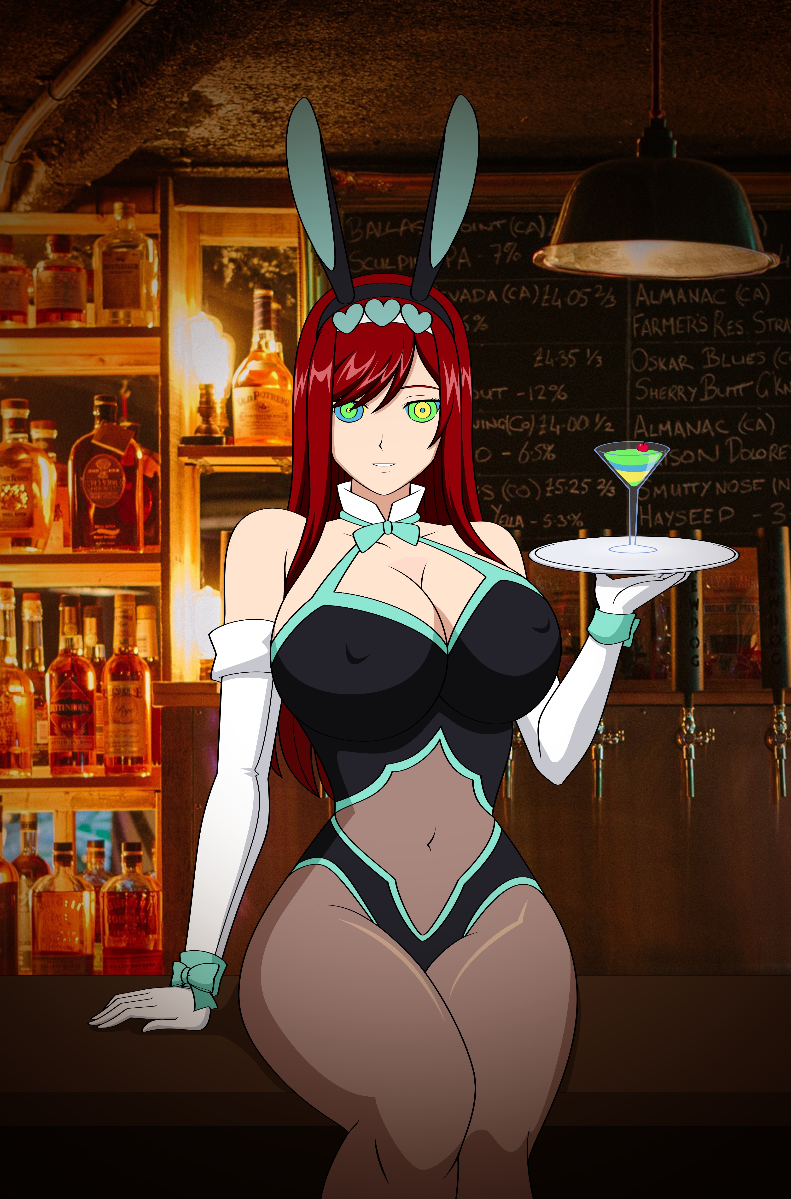 1girls, absurd res, breasts, bunny ears, bunnysuit, cleavage, commission, erza scarlet, fairy tail, fake animal ears, female, female only, happy trance, hypnosis, jimryu, kaa eyes, large breasts, long hair, mind control, red hair, red-haired female, solo
