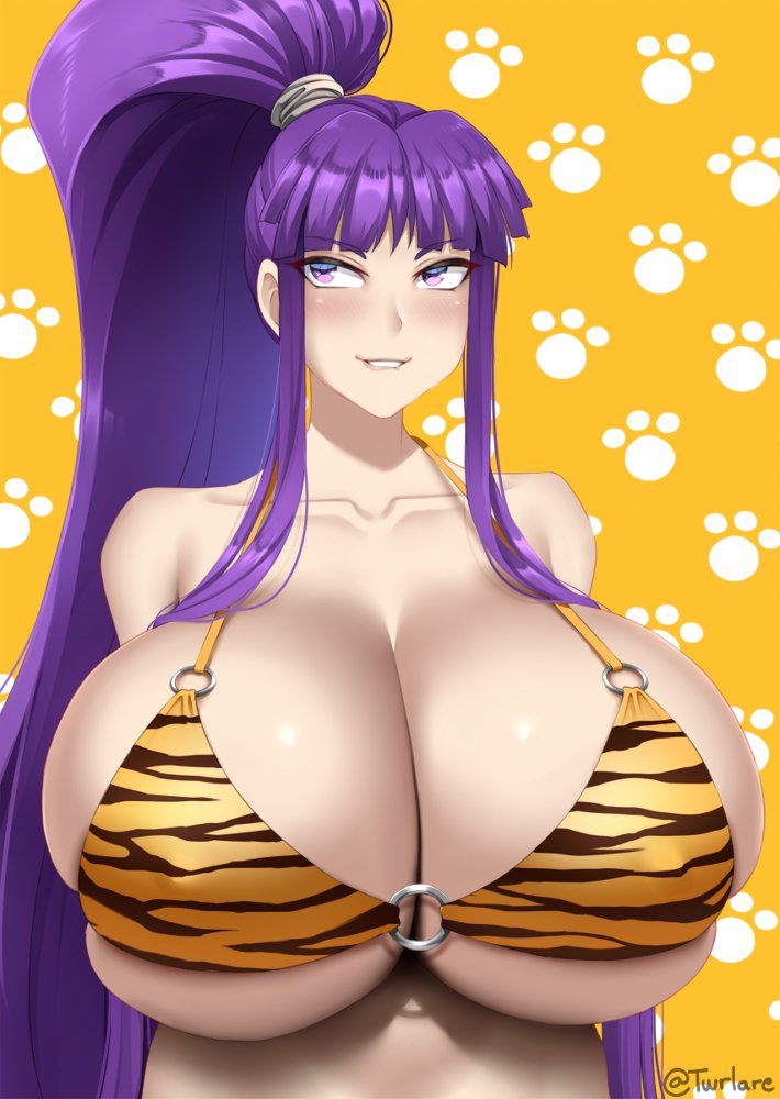 1girls animal_paws animal_print animal_print_bikini artist_name artist_signature artist_website bangs bikini bikini_top bikini_top_only biting biting_lip blush blushing_at_viewer breasts bursting_breasts cleavage collarbone eiken erect_nipples erect_nipples_under_bikini erect_nipples_under_clothes erect_nipples_under_swimsuit eyebrows_visible_through_hair facing_viewer female female_only high_resolution highres huge_breasts huge_nipples hyper hyper_breasts kirika_misono long_hair long_ponytail looking_at_viewer matching_hair/eyes matching_hair_and_eye_color matching_hair_and_eyes misono_kirika nipples_bulge o-ring o-ring_bikini_top o-ring_top only_female paw_print paw_print_background plain_background ponytail puffy_nipples purple_eyebrows purple_eyes purple_hair seductive seductive_eyes seductive_look seductive_mouth seductive_smile shiny shiny_breasts shiny_hair shiny_skin sidelocks simple_background single_female single_girl smile smiling_at_viewer solo swimsuit swimsuit_top tied_hair tiger_print tiger_print_bikini tight_bikini tight_bra tight_clothing top_heavy top_heavy_breasts twitter twitter_username twrlare underboob undersized_clothes upper_body very_long_hair voluptuous yellow_background