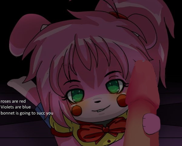 blue_pants blush bonnet_(fnafsl) bunny_ears bunny_girl cute five_nights_at_freddy's five_nights_at_freddy's:_sister_location five_nights_in_anime green_eyes handjob male male_pov penis pink_fur pink_hair pink_skin pov pov_eye_contact red_cheeks red_tie scottgames sister_location smile straight unknown_artist yellow_shirt