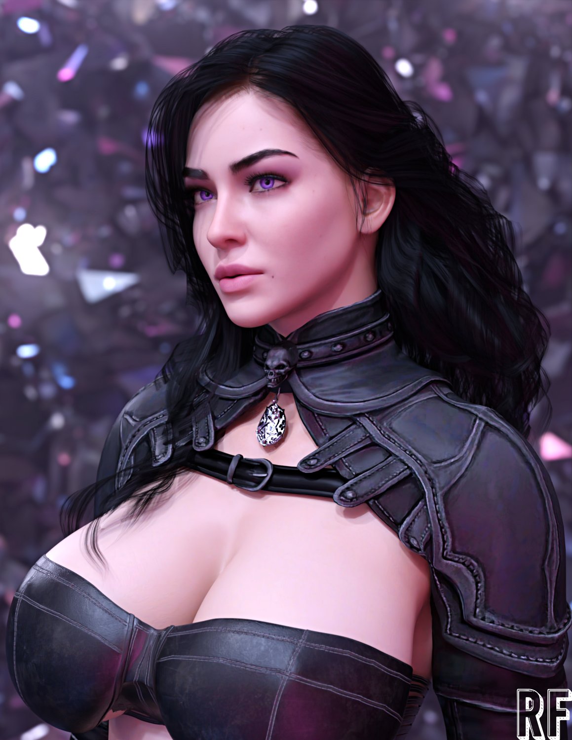 1girls, 3d, breasts, cleavage, female, female only, hi res, large breasts, mole, mole under mouth, rude frog, solo, the witcher (series), the witcher 3: wild hunt, yennefer