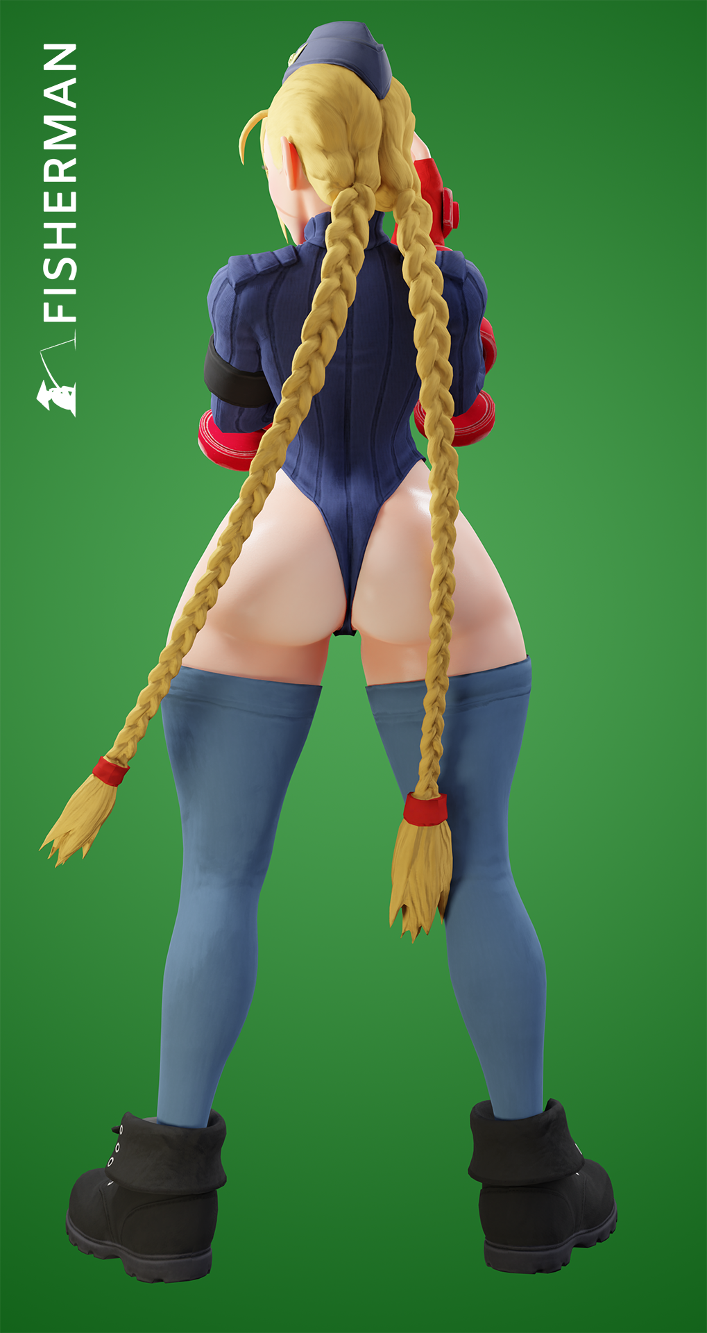 3d alternate_costume big_ass big_butt black_boots blender blonde_hair blue_eyes blue_hat blue_leotard blue_stockings boots cammy_white cap capcom fisherman garrison_cap gloves hat leotard light-skinned_female light_skin muscle_tone red_gloves stockings street_fighter street_fighter_iv street_fighter_v thick_ass thick_thighs toned toned_body toned_female toned_legs watermark