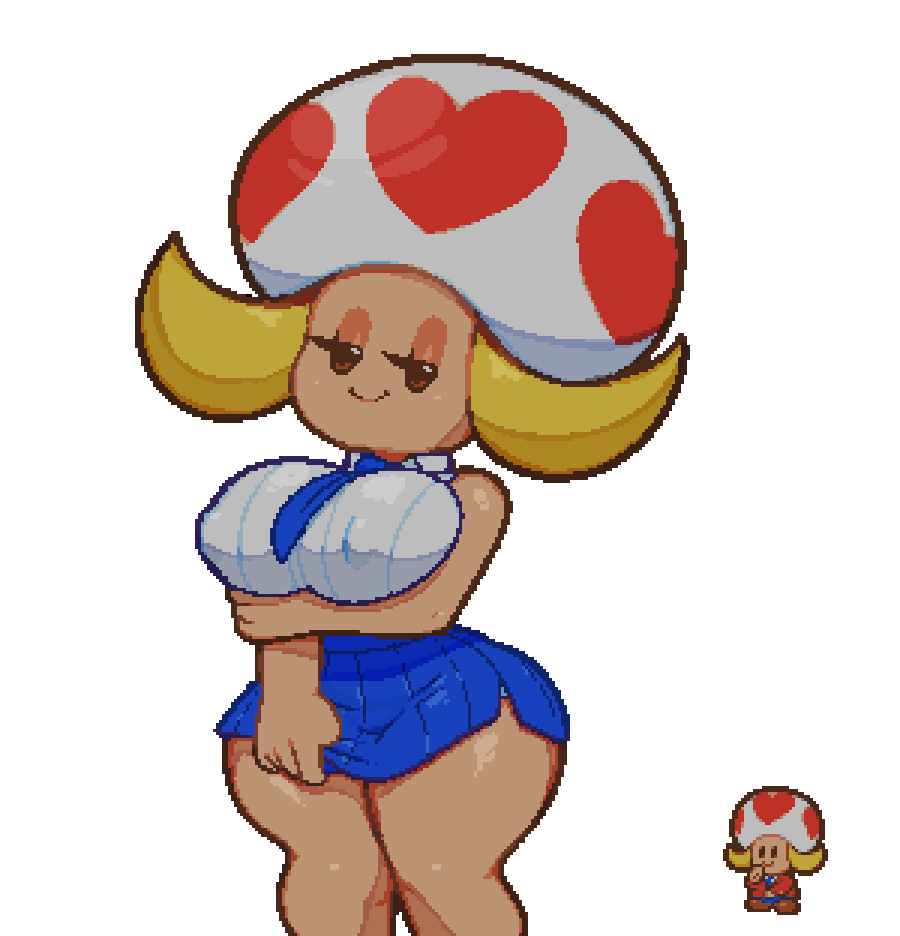 1girls arm_grab bedroom_eyes blonde_hair breasts curvy cute female female_only hair half-closed_eyes heart humanoid large_breasts light-skinned_female light_skin mario_(series) mushroom mushroom_girl mushroom_humanoid nintendo nipple_bulge paper_mario pixel_art school_uniform schoolgirl seductive seductive_eyes seductive_look seductive_smile shortstack skirt skirt_pull smile smirk smug smug_face solo solo_female somescrub sprite sprite_art thick_hips thick_thighs thighs tie twintails vanna_t. white_background wide_hips