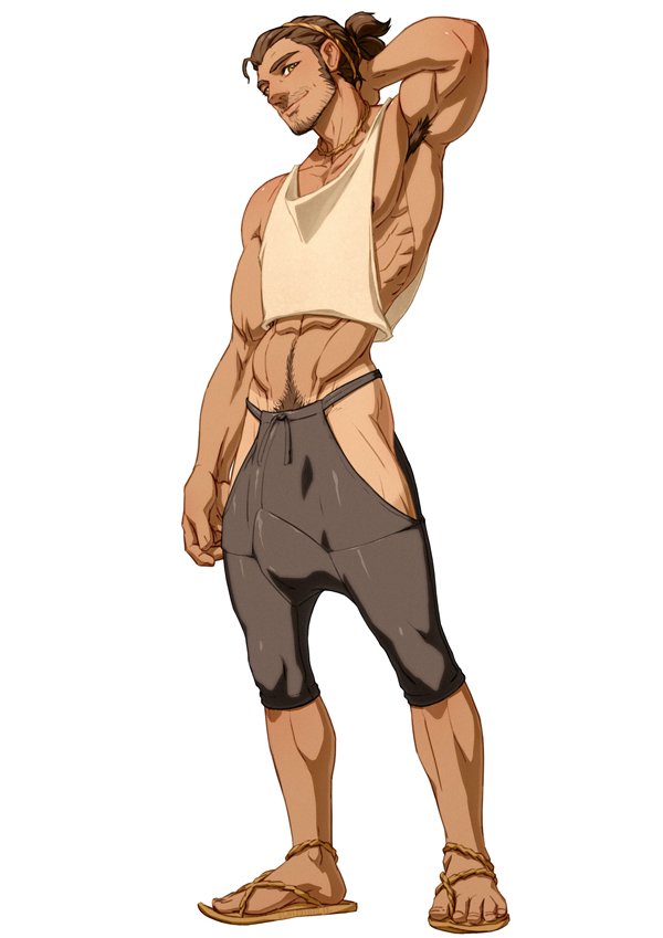 big_bulge bulge clothed enzo_(schizoid) flaccid light-skinned_male light_skin male male_only melanin muscular muscular_male schizoid solo solo_male tan_lines teasing twitter_user_oc wanderlust_(schizoid)