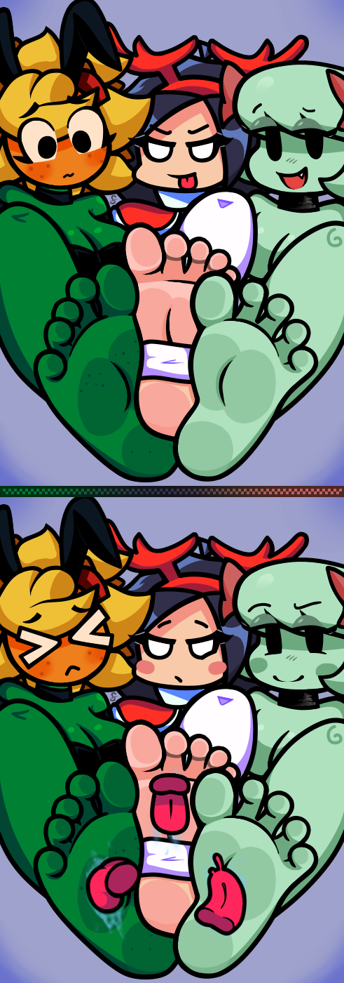 3girls 5_toes bunny_ears christmas christmas_outfit cute feet feet_fetish female_only foot_fetish friday_night_funkin hair_bun lady_bow lick licking_feet nene_(newgrounds) paper_mario:_the_thousand-year_door pvz salked solar_flare_(pvz) toes tongue