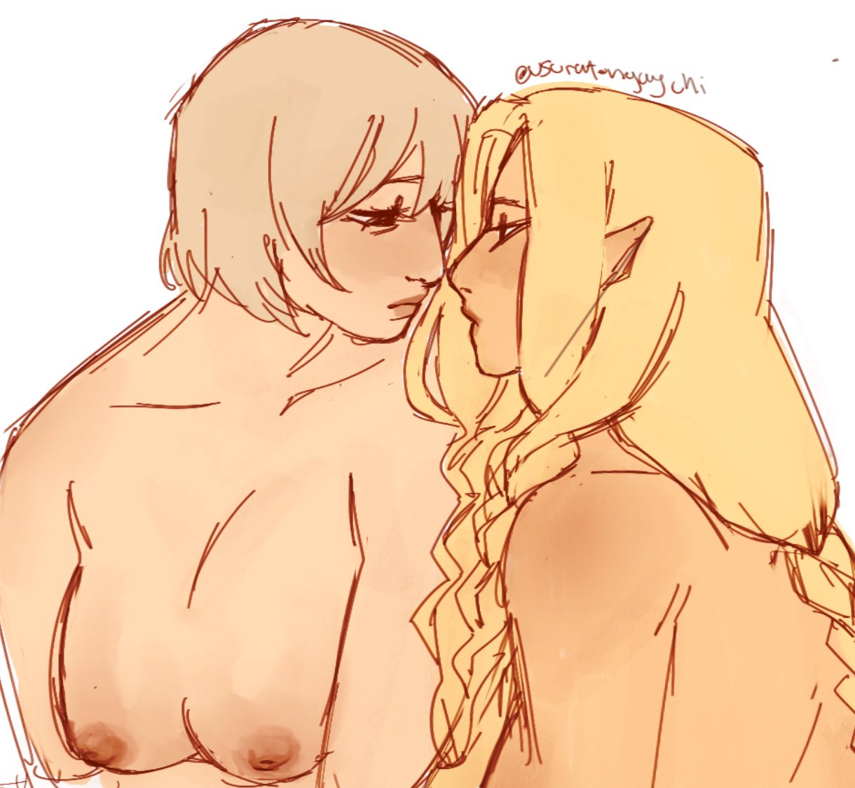 2girls blonde_female delicious_in_dungeon dungeon_meshi falin_touden marcille_donato nipples usuratongaychi yuri yuri