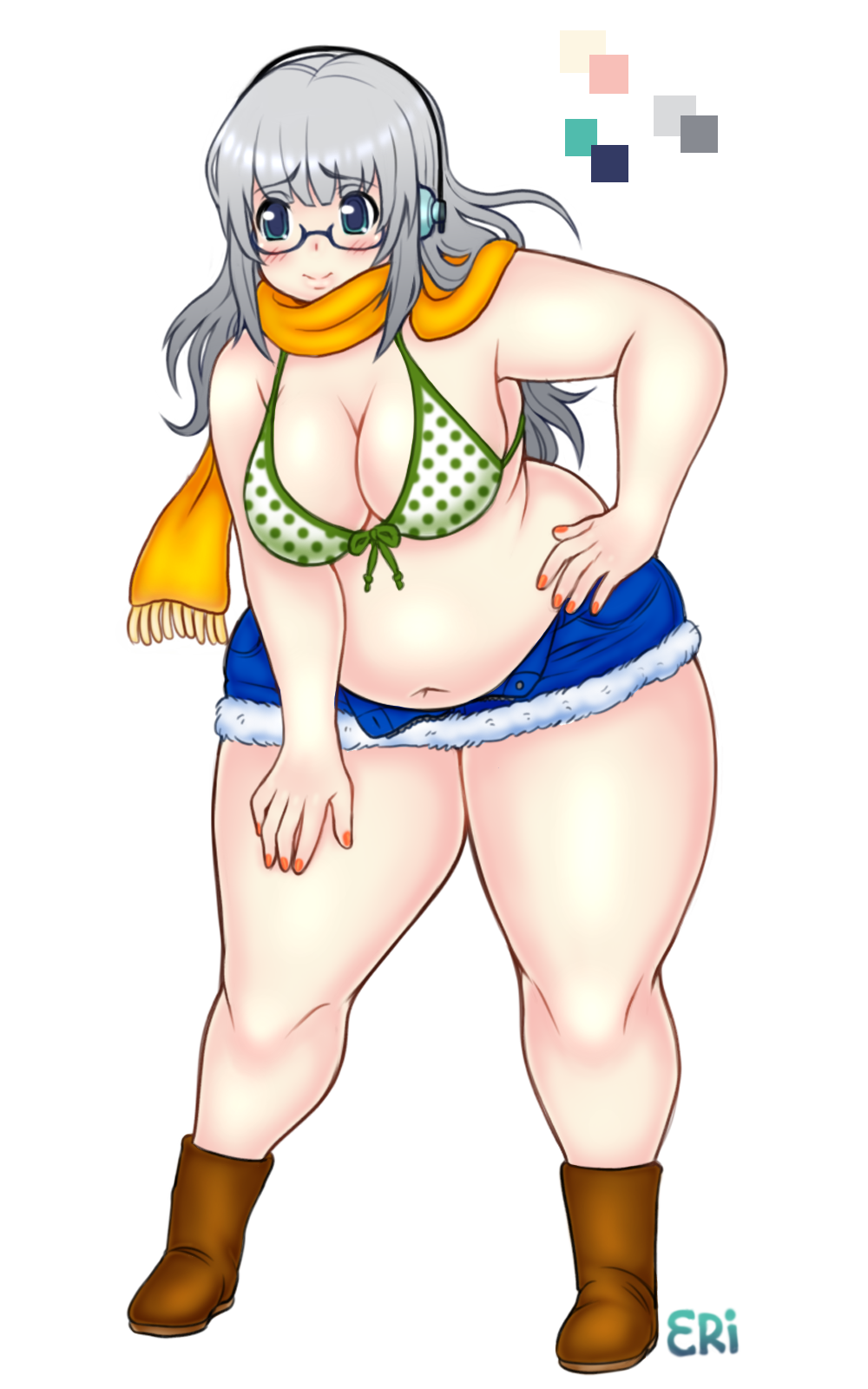 bbw belly chubby daisy_dukes glasses scarf shorts silver_hair super_taruco thick_thighs