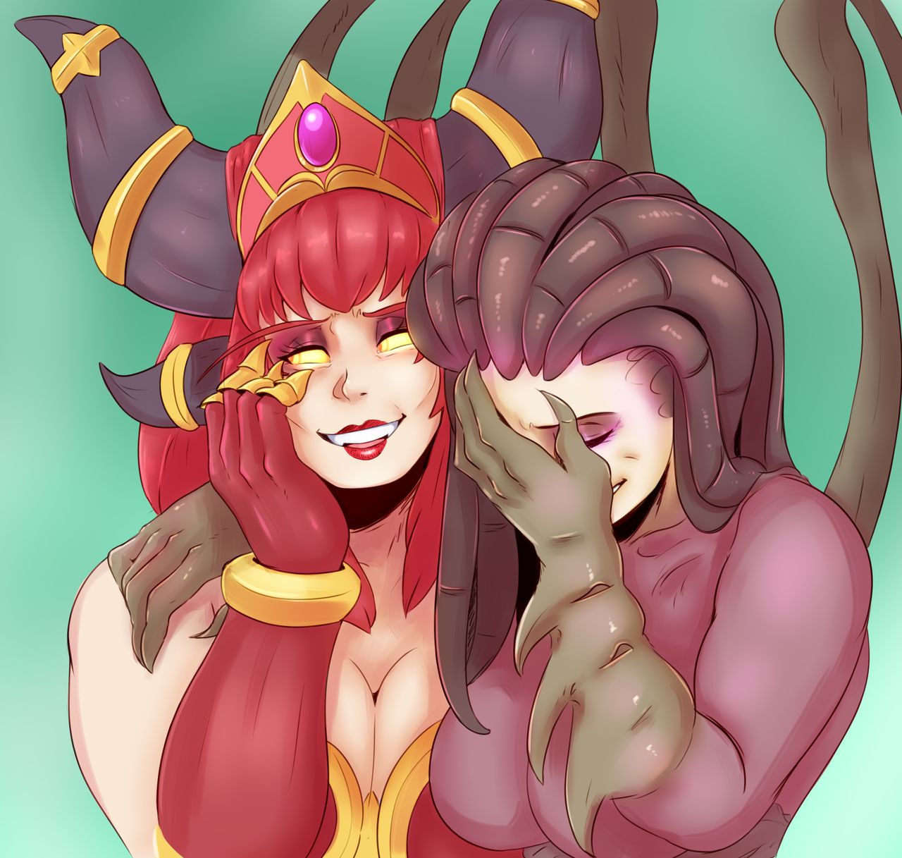2girls, alexstrasza, blizzard entertainment, breasts, cheekbones, crossover, dragon, dragon girl, female, female only, meme, queen of blades, sarah kerrigan, starcraft, sunnysundown, warcraft, world of warcraft, zerg