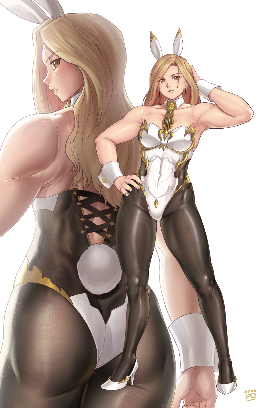 alternate_costume ass big_ass big_breasts big_butt blonde_hair breasts bunny_ears bunny_girl bunny_suit bunnysuit clothed finalcake huge_ass kisara_(tales) long_hair muscular_female pantyhose tales_of_(series) tales_of_arise tight_clothing wide_hips