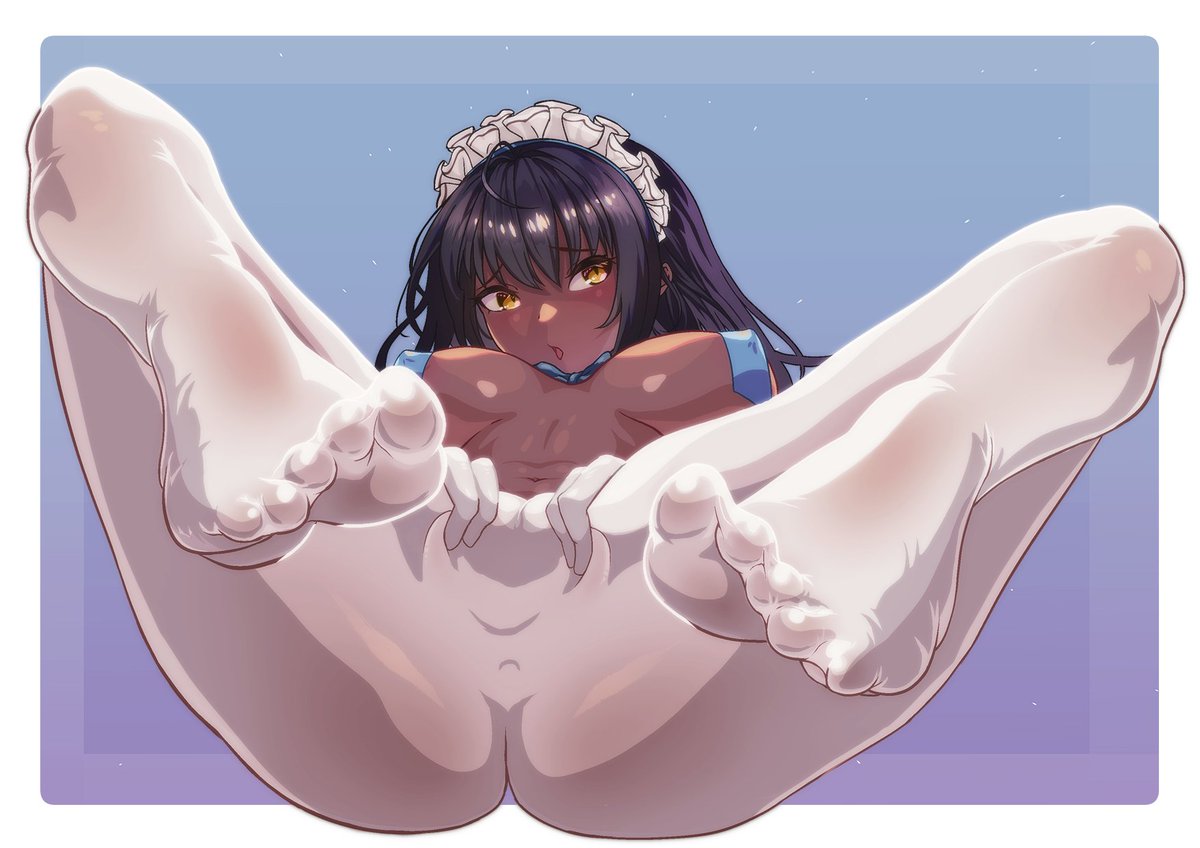 blue archive, breasts, dark skin, feet, female, karin (blue archive), matobe ono, no bra, pantyhose, pasties, yellow eyes