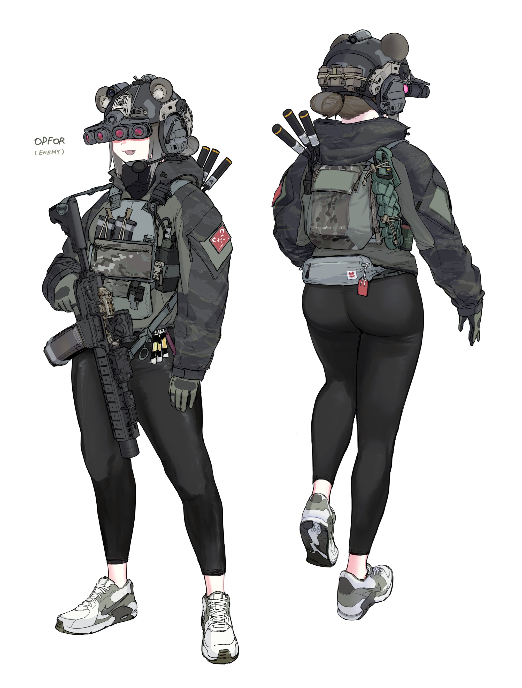 1, aem01, ass, clothed, girl, military gear, military uniform, original, plate carrier, yoga pants