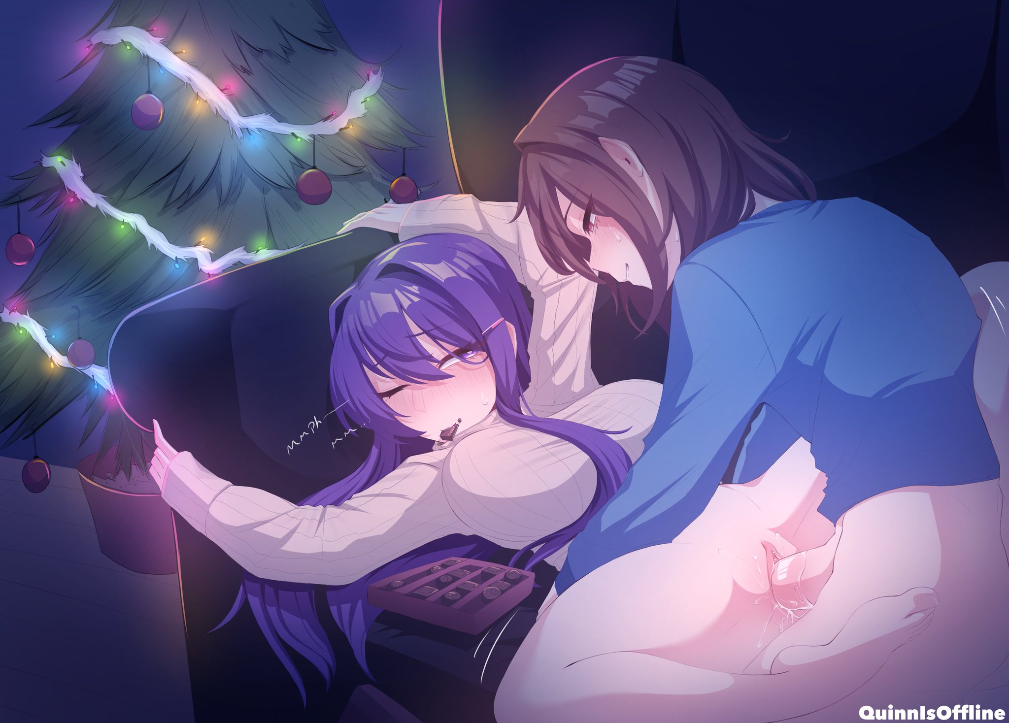 christmas, christmas tree, doki doki literature club, love, quinnissleepy, tagme, yuri (doki doki literature club)